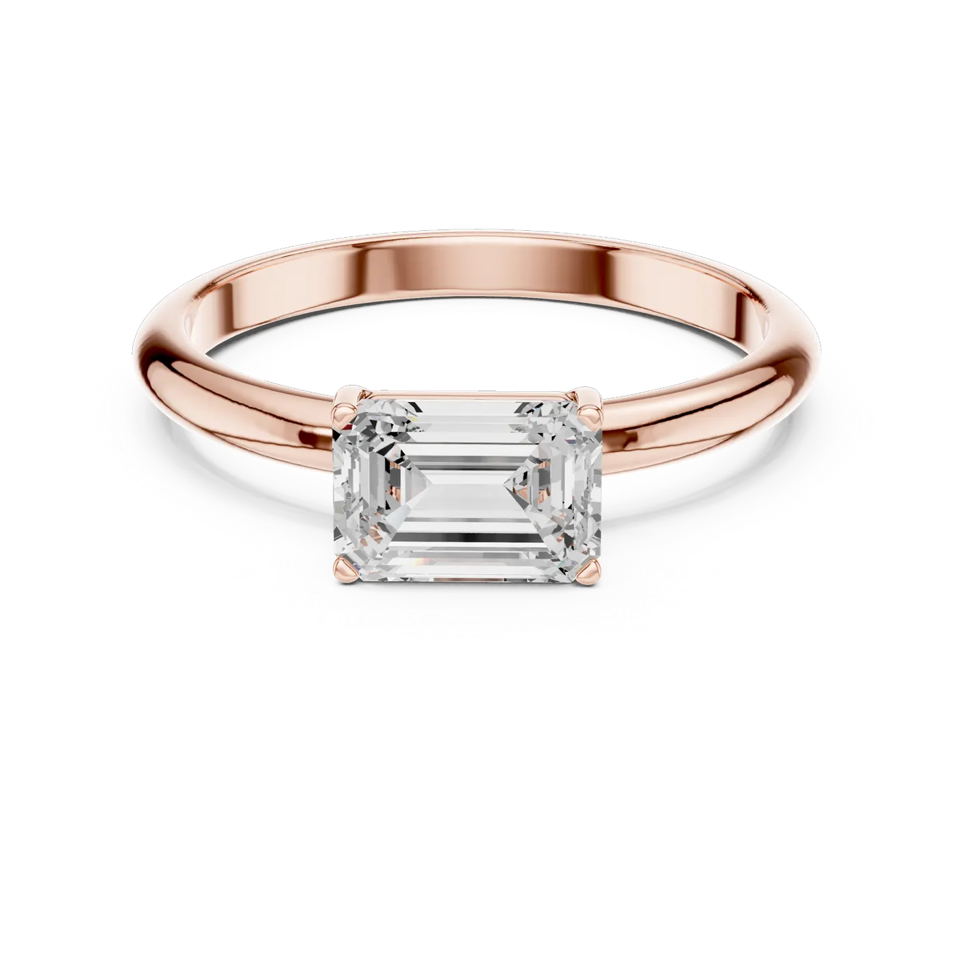 Bague de fiançailles Iris 0,69 ct n°2 en or rose 18 carats, diamant taille émeraude, vue 4
