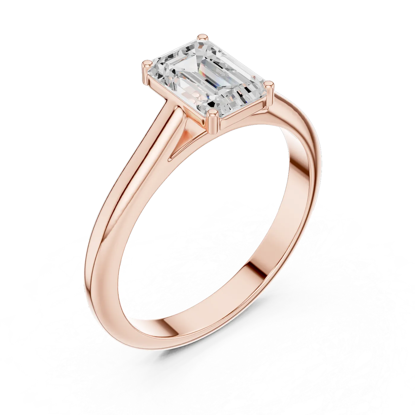 Bague de fiançailles Iris 0,69 ct n°3 en or rose 18 carats, diamant taille émeraude, vue 2