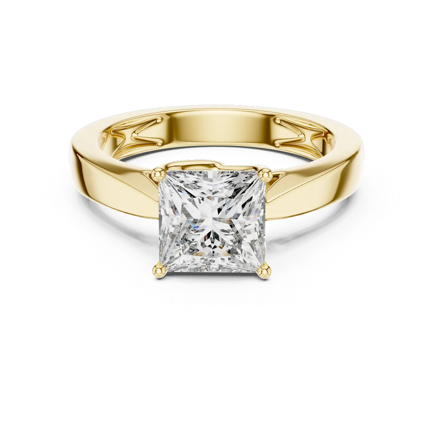 Bague de fiançailles Camélia 1,45 ct en or jaune 18 carats, diamant princesse, vue 2