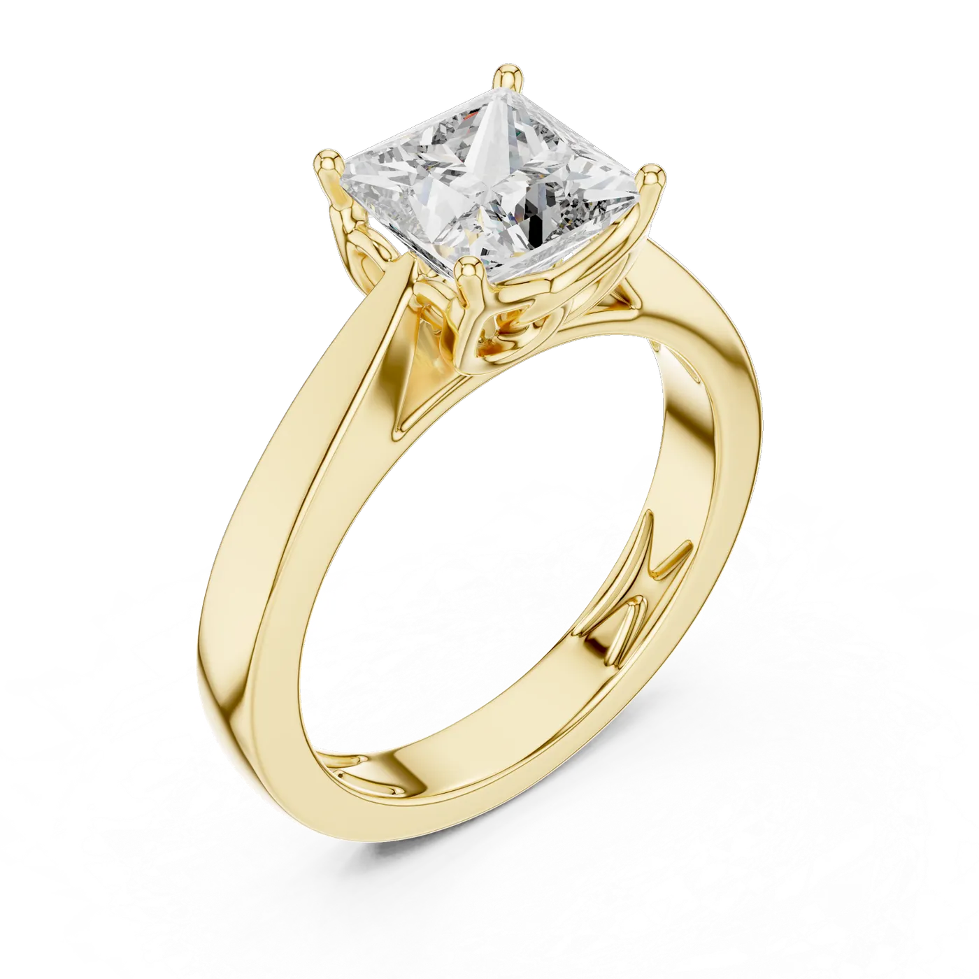 Bague de fiançailles Camélia 1,45 ct en or jaune 18 carats, diamant princesse, vue 4
