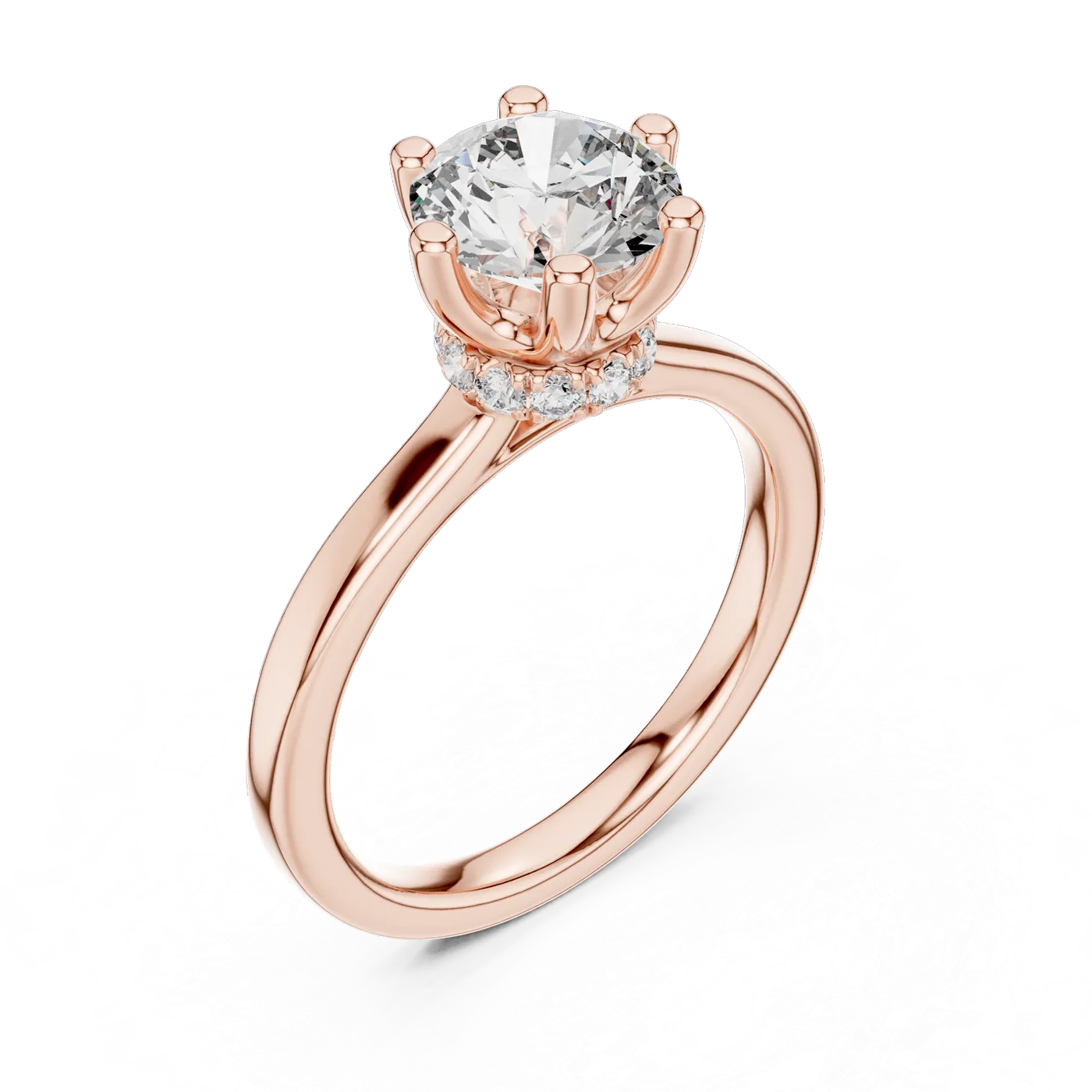 Bague de fiançailles Marguerite 1,58 ct en or rose 18 carats, diamant rond, vue 2