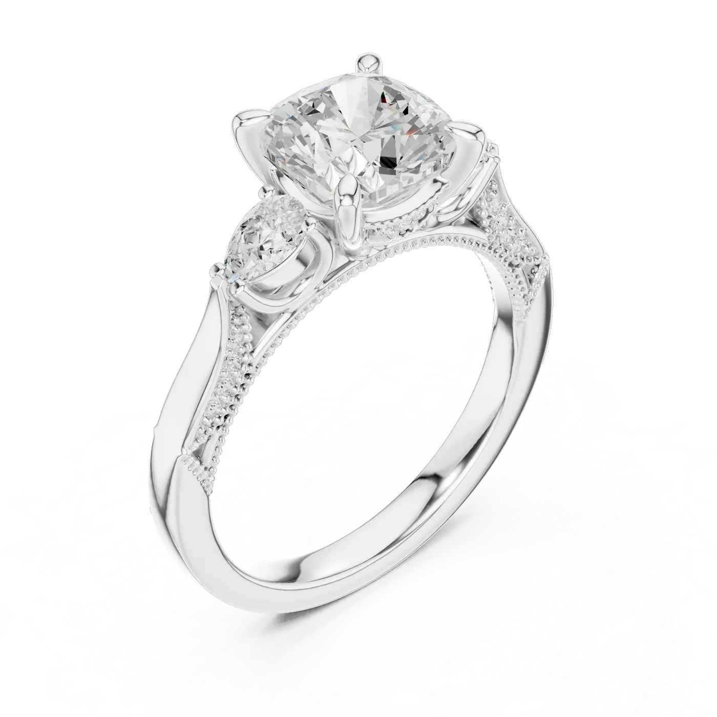 Bague de fiançailles Pivoine 2,32 ct en or blanc 18 carats, diamant coussin, vue 2