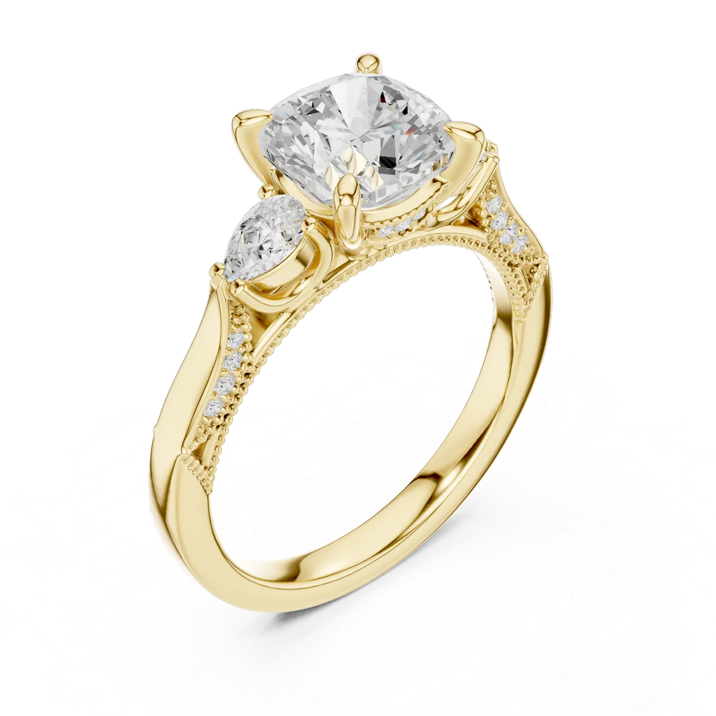 Bague de fiançailles Pivoine 2,32 ct en or jaune 18 carats, diamant coussin, vue 2
