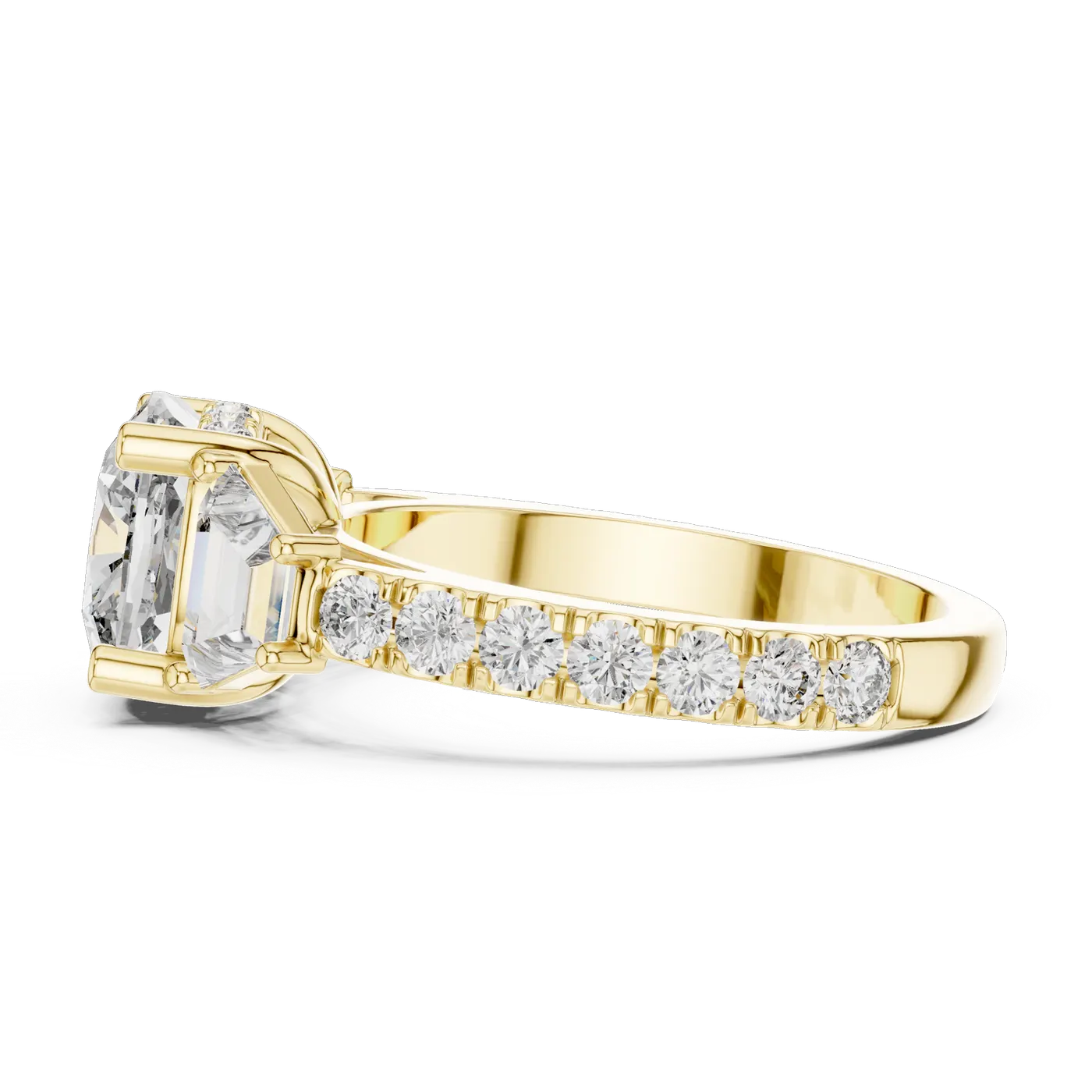 Bague de fiançailles Pivoine 4,00 ct en or jaune 18 carats, diamant coussin, vue 3