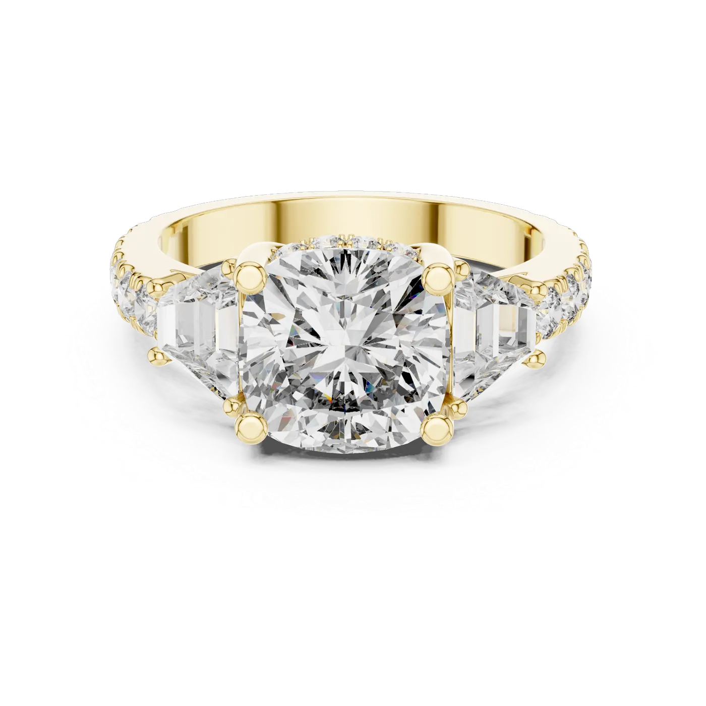 Bague de fiançailles Pivoine 4,00 ct en or jaune 18 carats, diamant coussin, vue 4