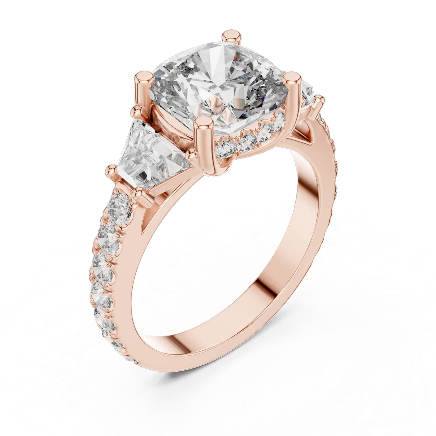 Bague de fiançailles Pivoine 4,00 ct en or rose 18 carats, diamant coussin, vue 2