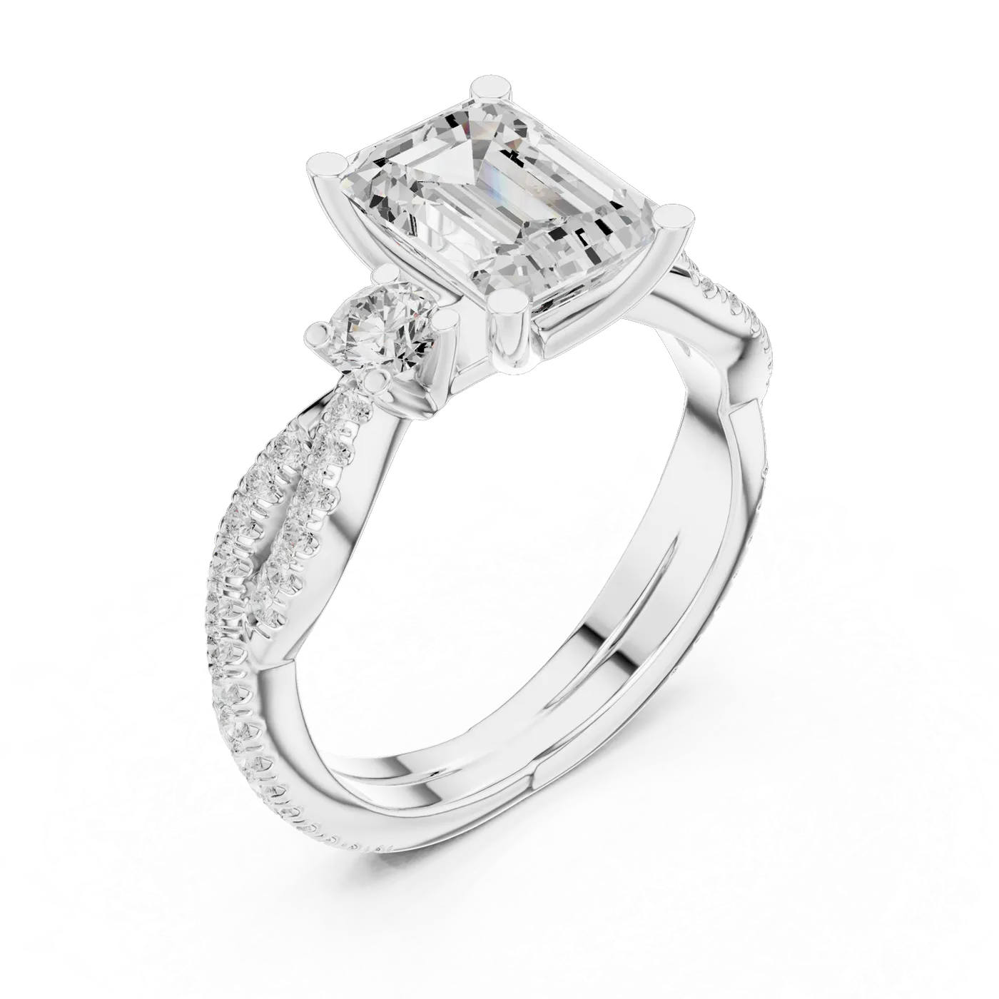 Bague de fiançailles Iris 1,42 ct en or blanc 18 carats, diamant taille émeraude, vue 2