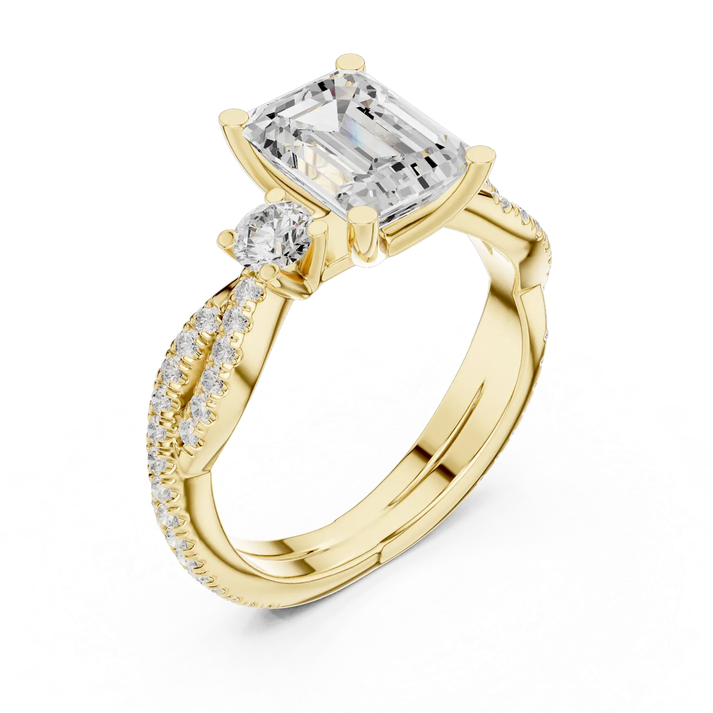 Bague de fiançailles Iris 1,42 ct en or jaune 18 carats, diamant taille émeraude, vue 2