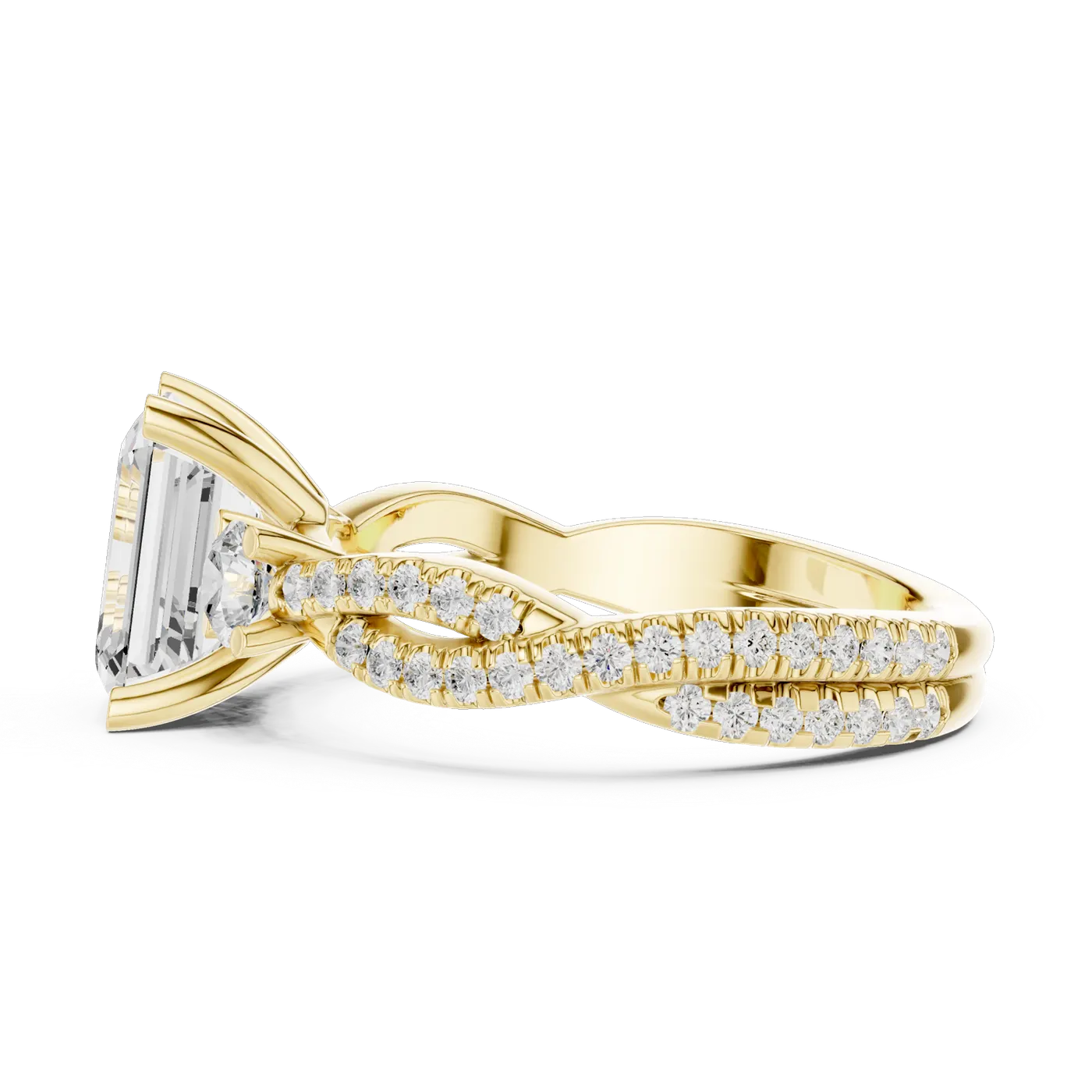 Bague de fiançailles Iris 1,42 ct en or jaune 18 carats, diamant taille émeraude, vue 3