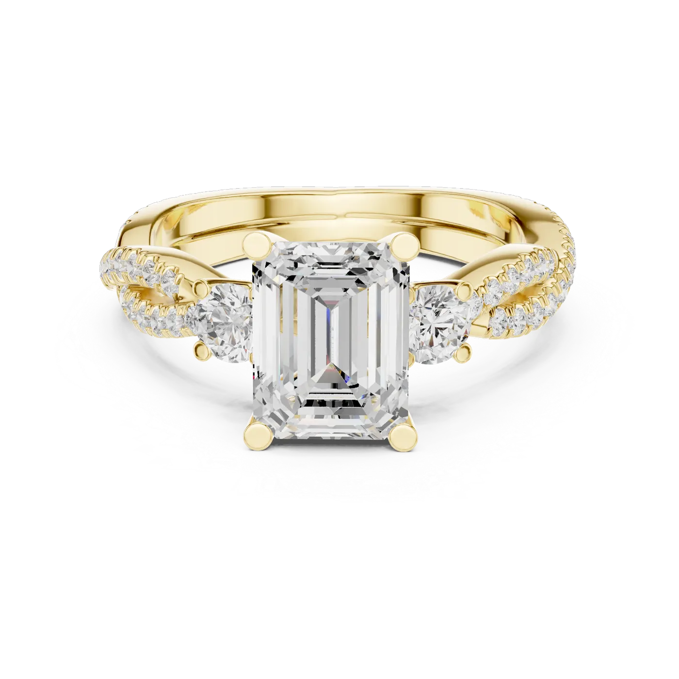 Bague de fiançailles Iris 1,42 ct en or jaune 18 carats, diamant taille émeraude, vue 4