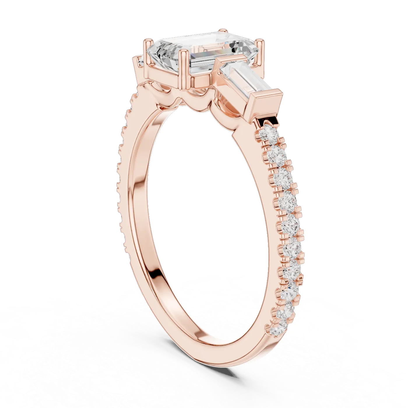 Bague de fiançailles Iris 0,69 ct n°4 en or rose 18 carats, diamant taille émeraude, vue 1