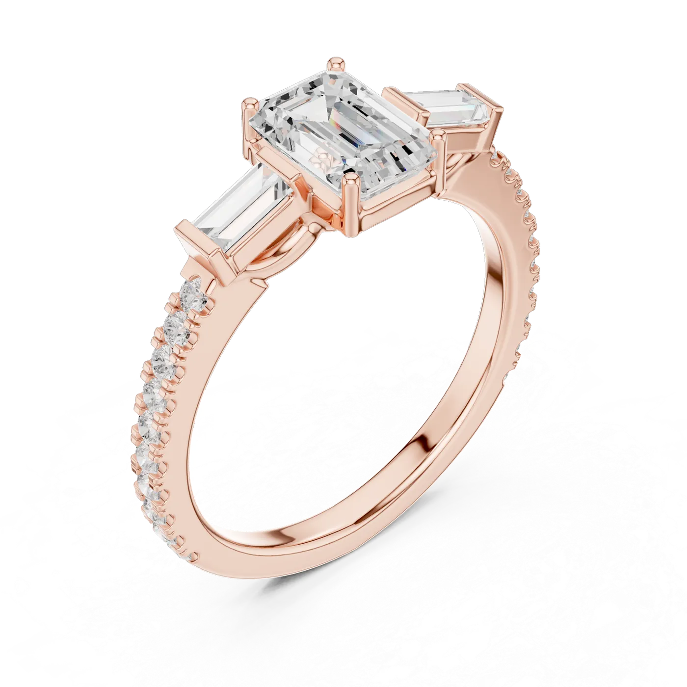 Bague de fiançailles Iris 0,69 ct n°4 en or rose 18 carats, diamant taille émeraude, vue 2