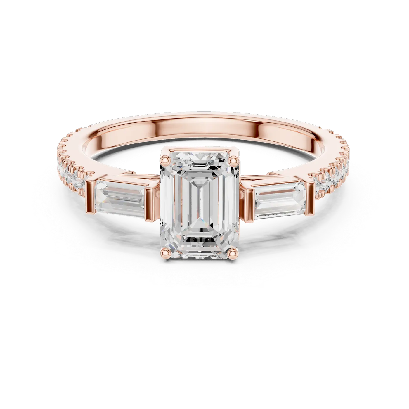Bague de fiançailles Iris 0,69 ct n°4 en or rose 18 carats, diamant taille émeraude, vue 4