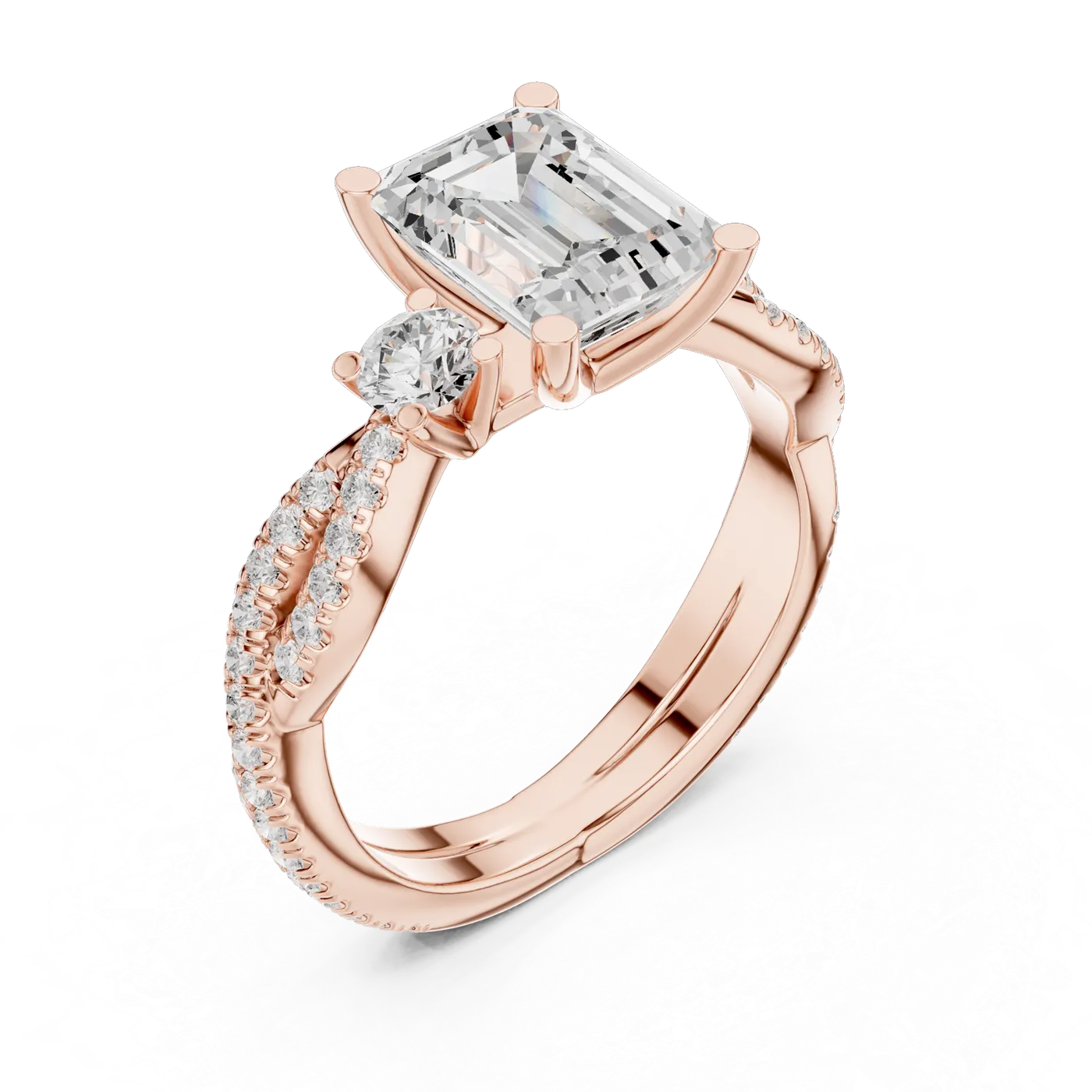Bague de fiançailles Iris 1,42 ct en or rose 18 carats, diamant taille émeraude, vue 2