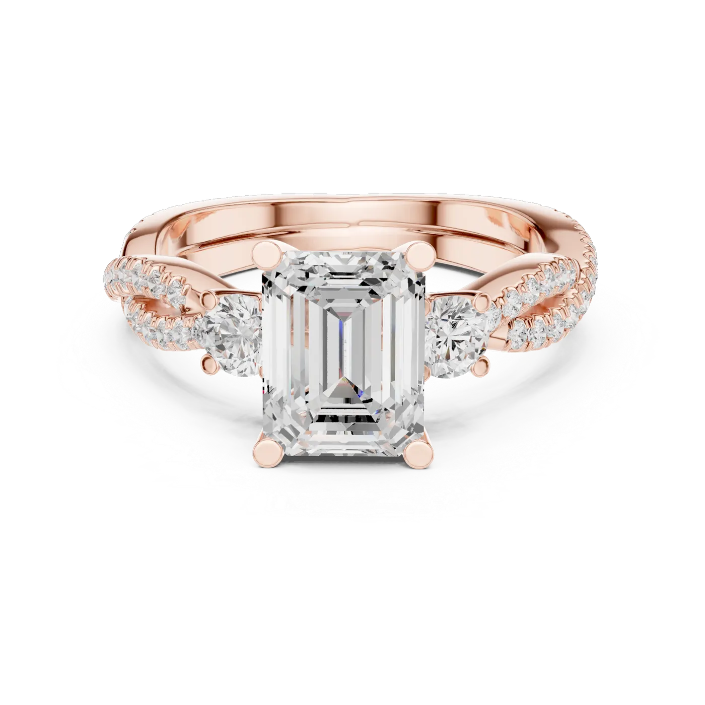 Bague de fiançailles Iris 1,42 ct en or rose 18 carats, diamant taille émeraude, vue 4
