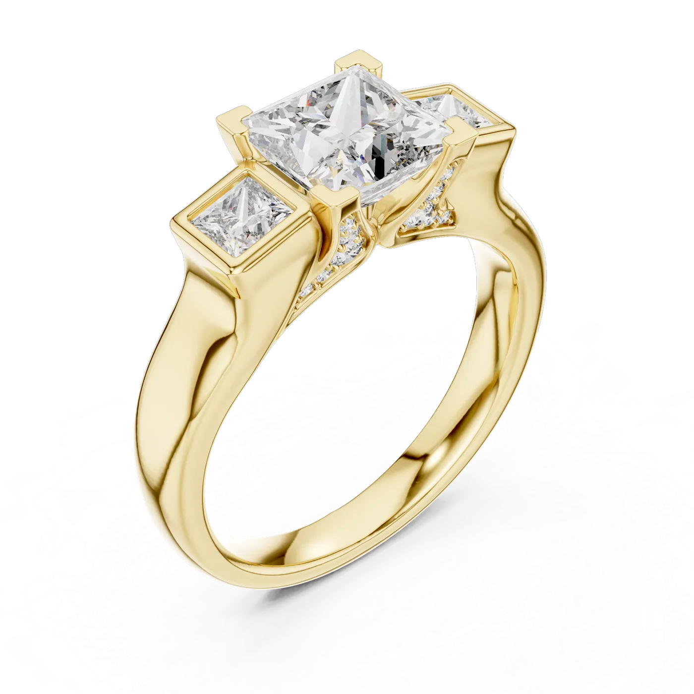 Bague de fiançailles Camélia 1,52 ct en or jaune 18 carats, diamant princesse, vue 2
