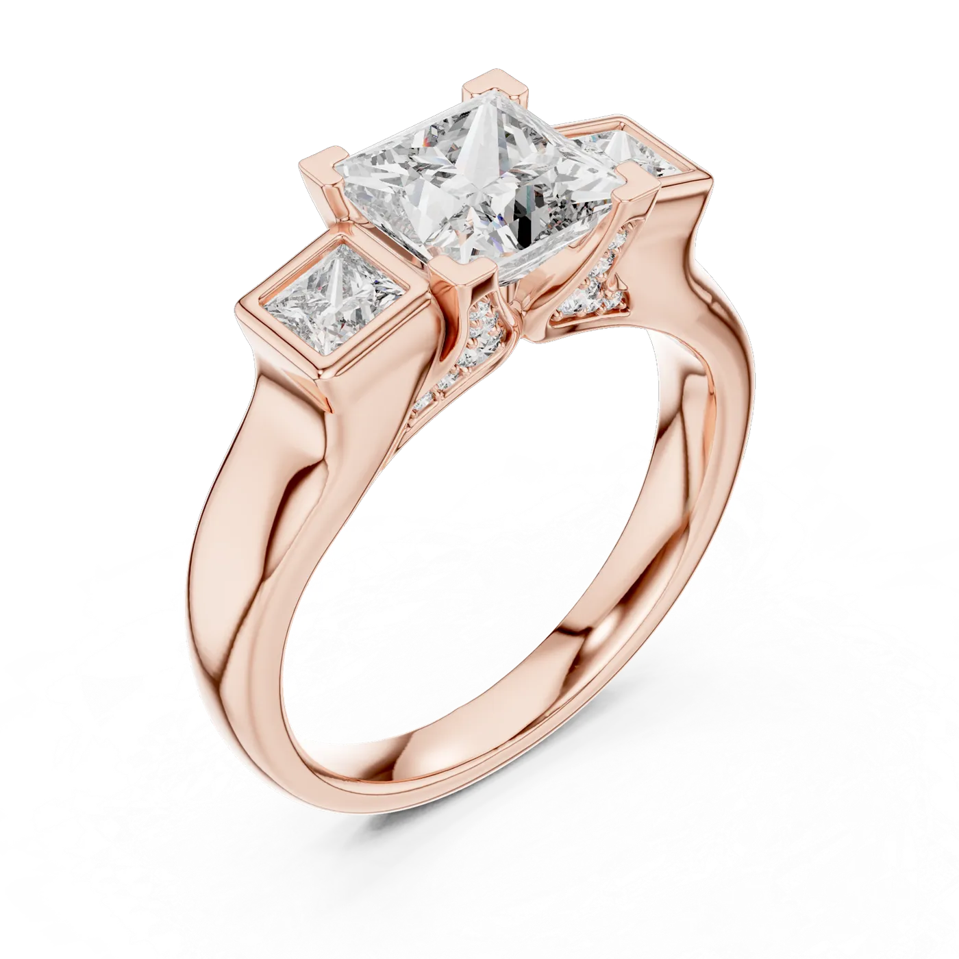 Bague de fiançailles Camélia 1,52 ct en or rose 18 carats, diamant princesse, vue 2