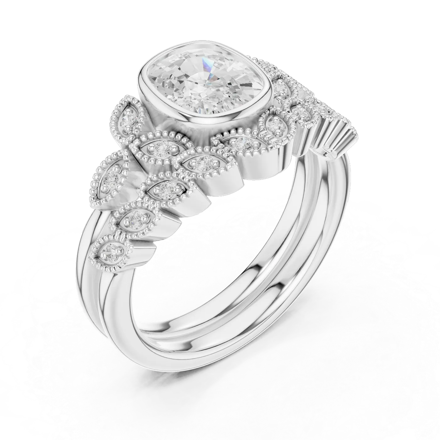 Bague de fiançailles Pivoine 1,92 ct en or blanc 18 carats, diamant coussin, vue 2