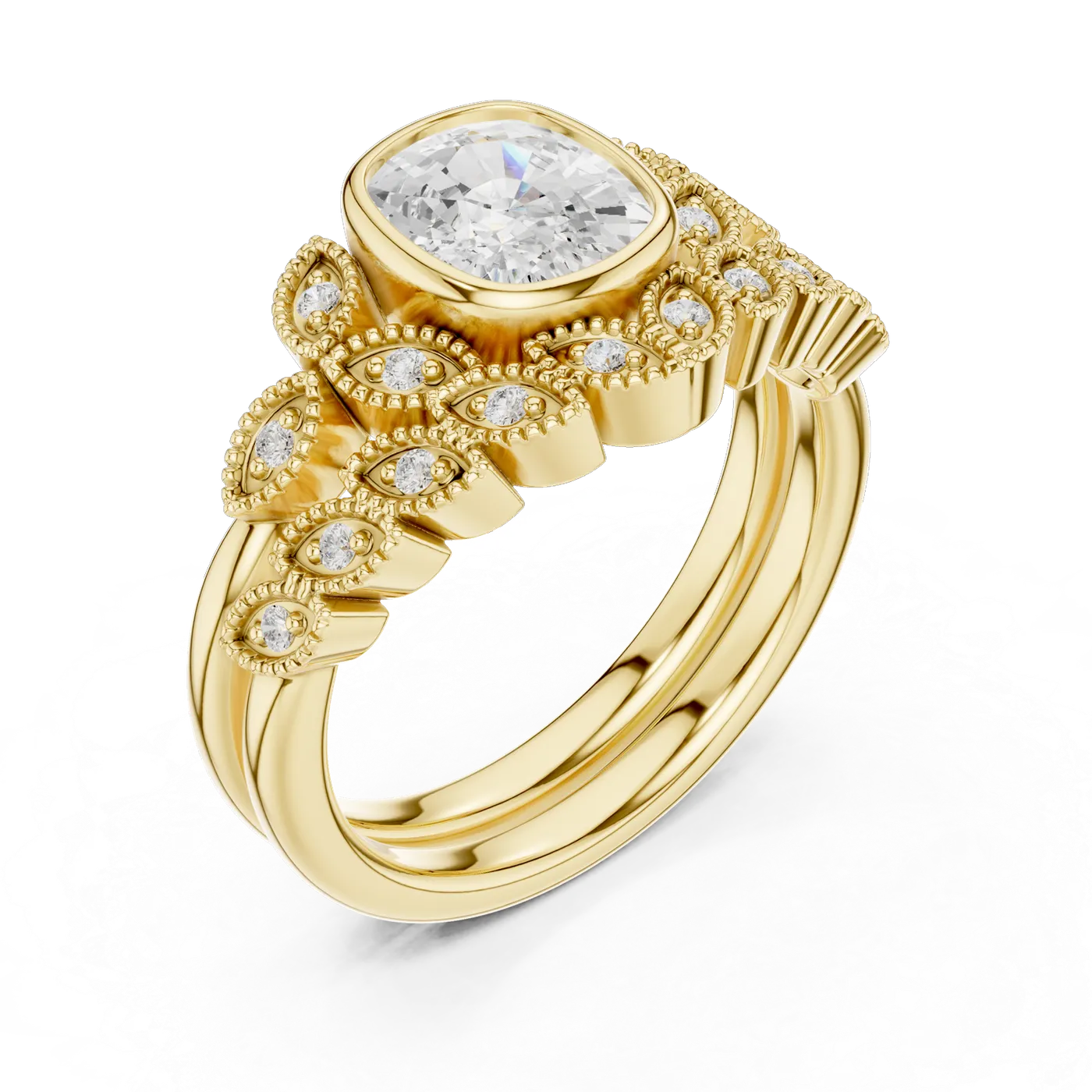 Bague de fiançailles Pivoine 1,92 ct en or jaune 18 carats, diamant coussin, vue 2