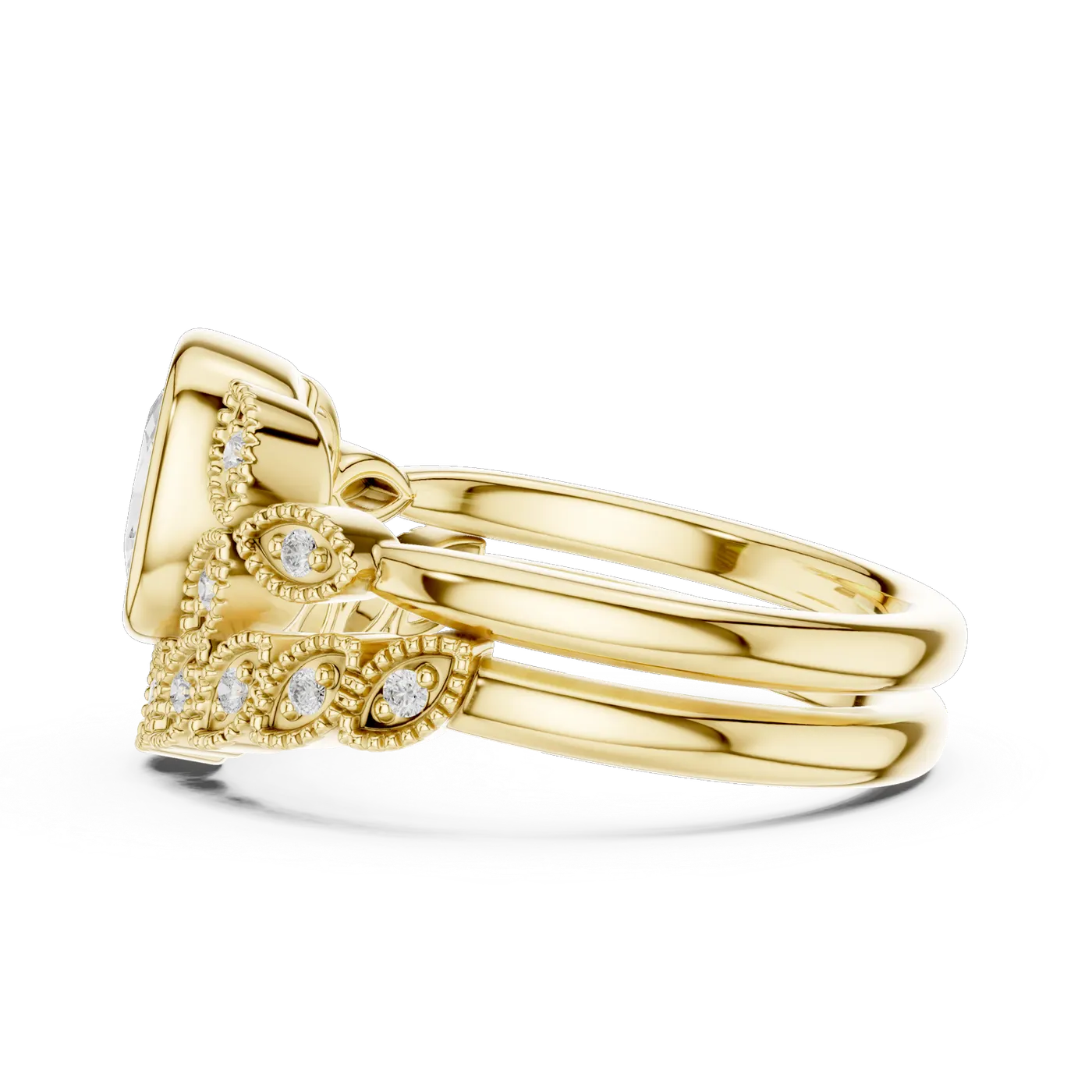 Bague de fiançailles Pivoine 1,92 ct en or jaune 18 carats, diamant coussin, vue 3