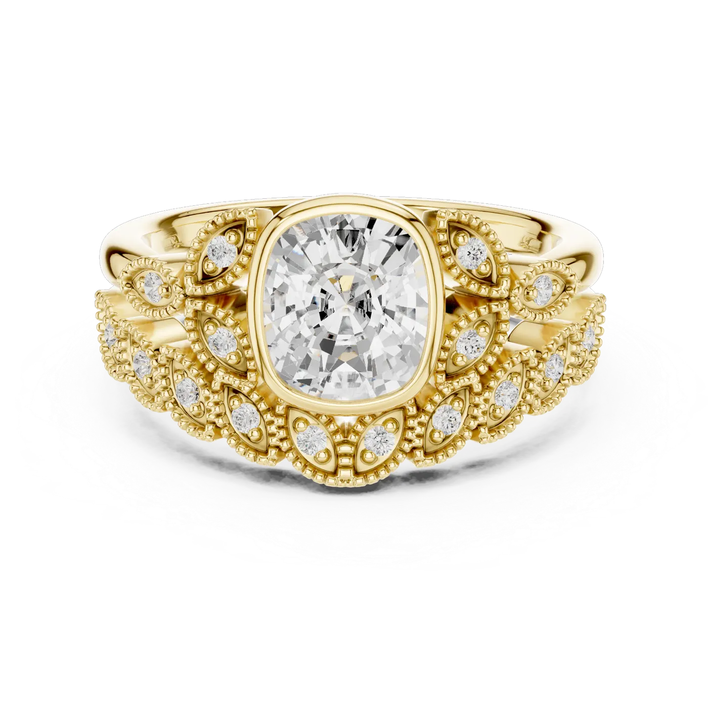 Bague de fiançailles Pivoine 1,92 ct en or jaune 18 carats, diamant coussin, vue 4