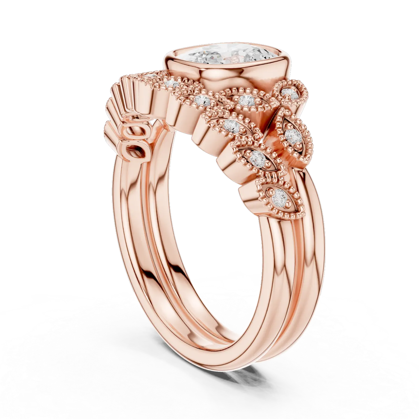 Bague de fiançailles Pivoine 1,92 ct en or rose 18 carats, diamant coussin, vue 1
