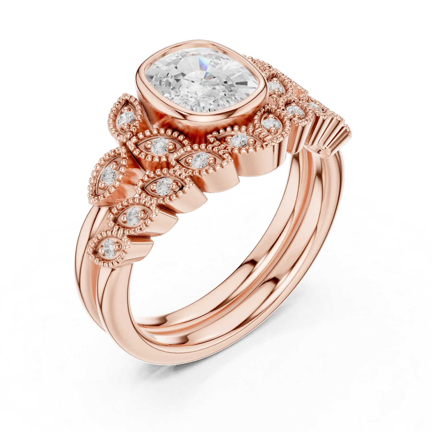 Bague de fiançailles Pivoine 1,92 ct en or rose 18 carats, diamant coussin, vue 2