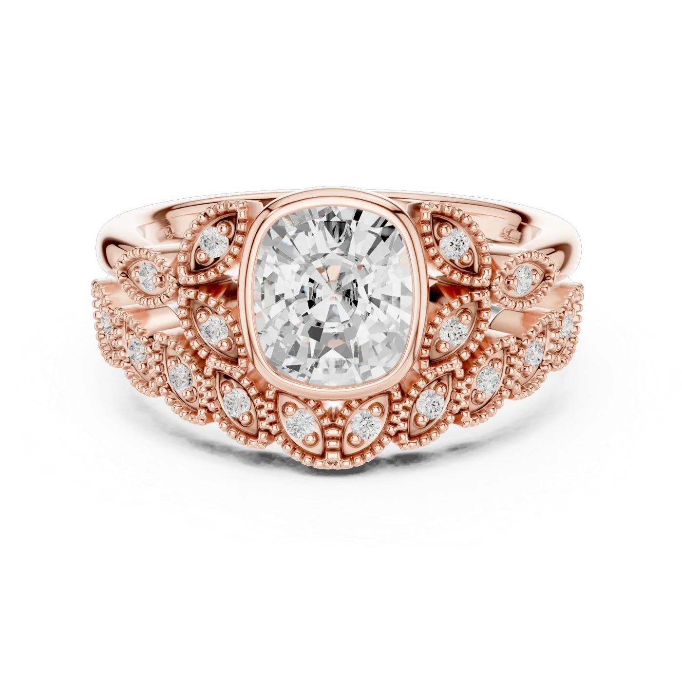 Bague de fiançailles Pivoine 1,92 ct en or rose 18 carats, diamant coussin, vue 4