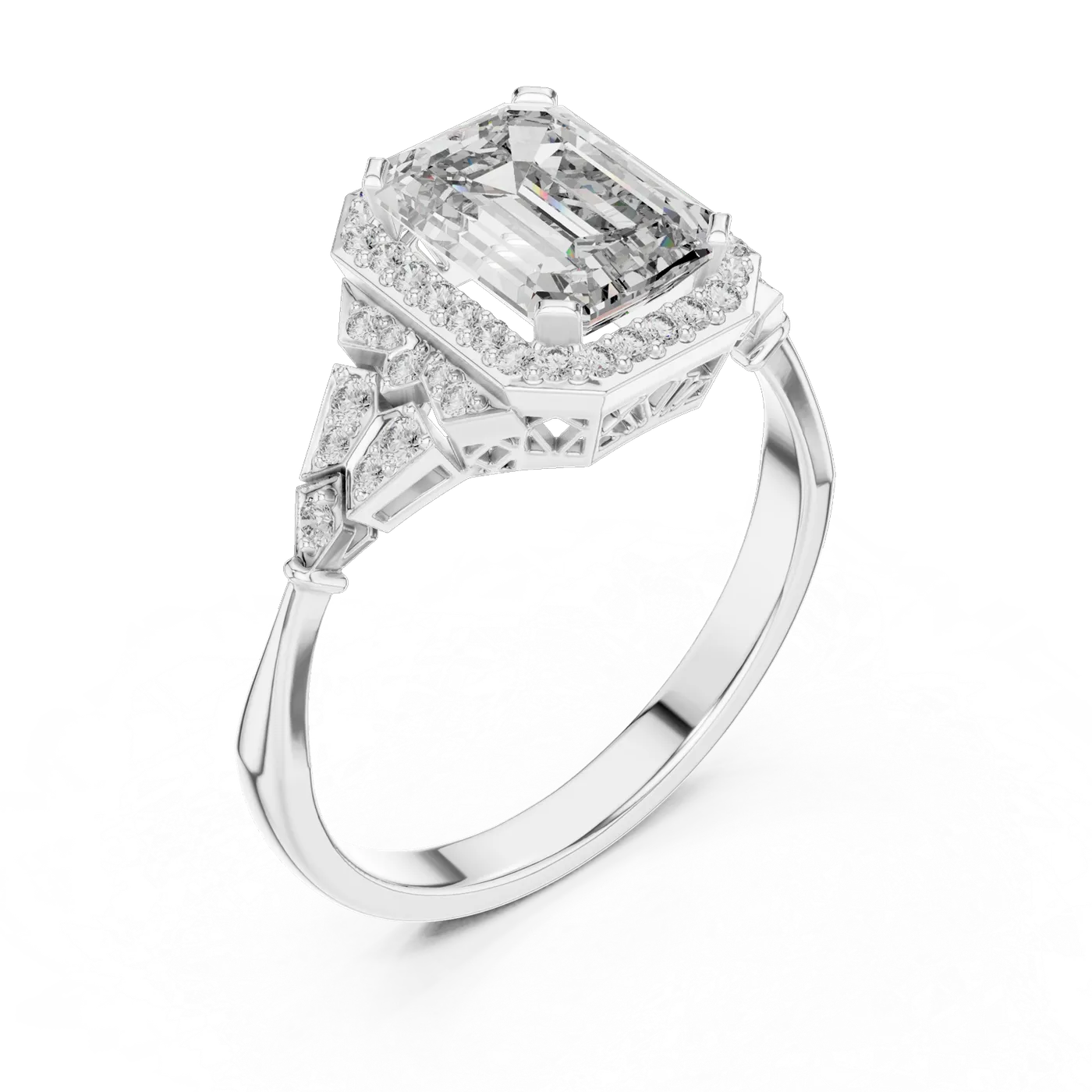 Bague de fiançailles Iris 1,18 ct en or blanc 18 carats, diamant taille émeraude, vue 2