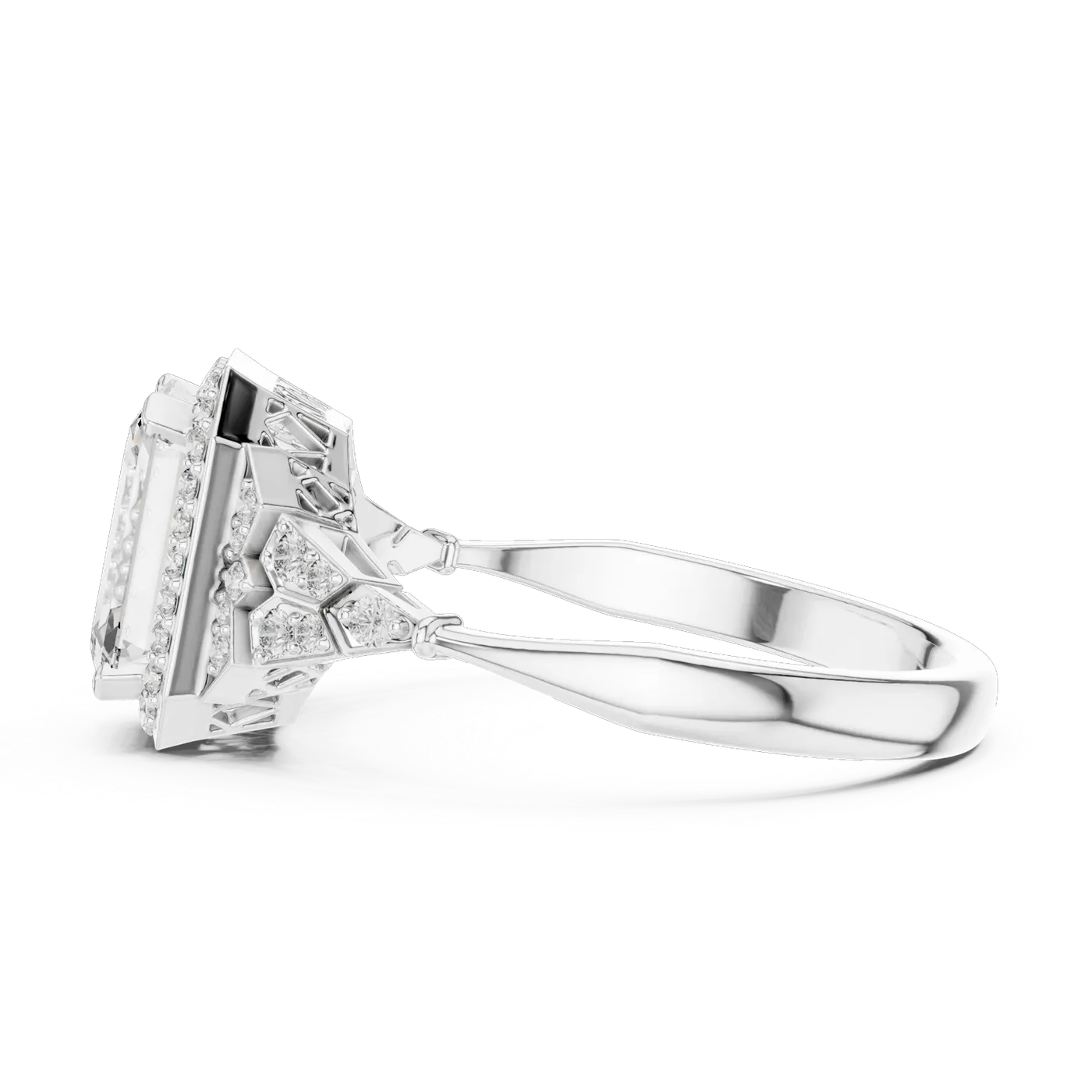 Bague de fiançailles Iris 1,18 ct en or blanc 18 carats, diamant taille émeraude, vue 3