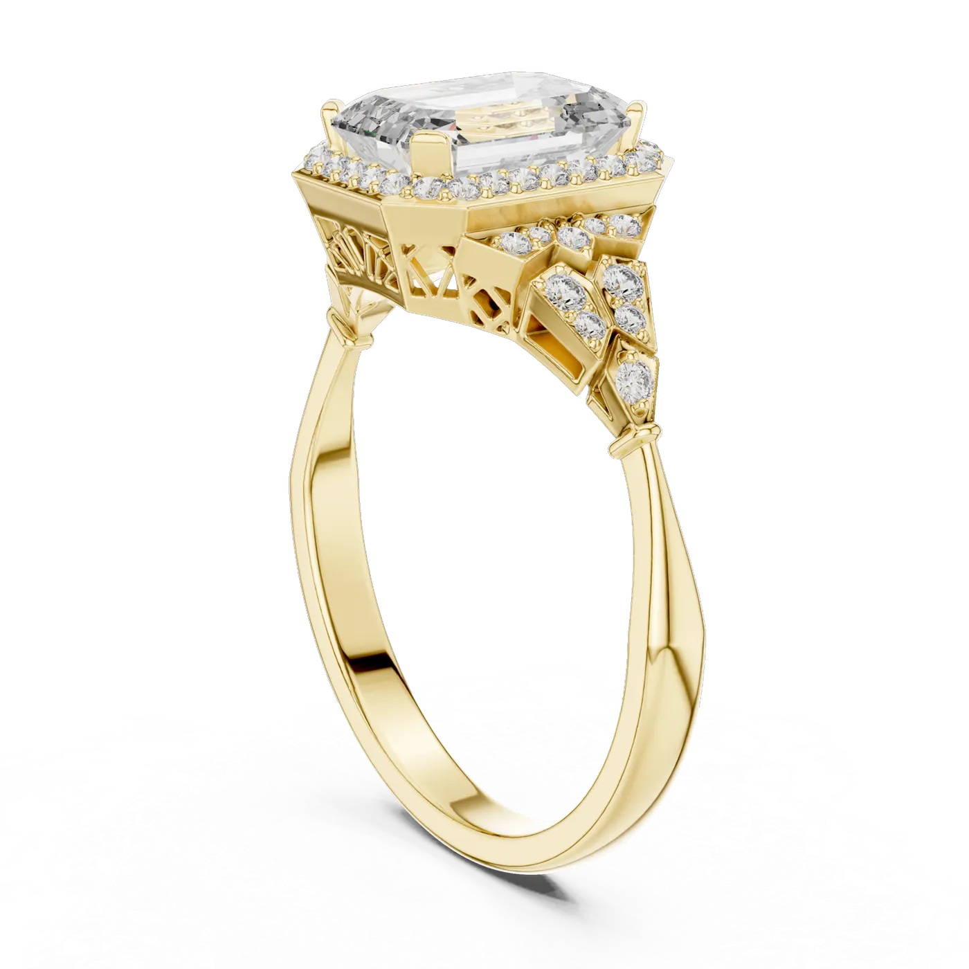 Bague de fiançailles Iris 1,18 ct en or jaune 18 carats, diamant taille émeraude, vue 1