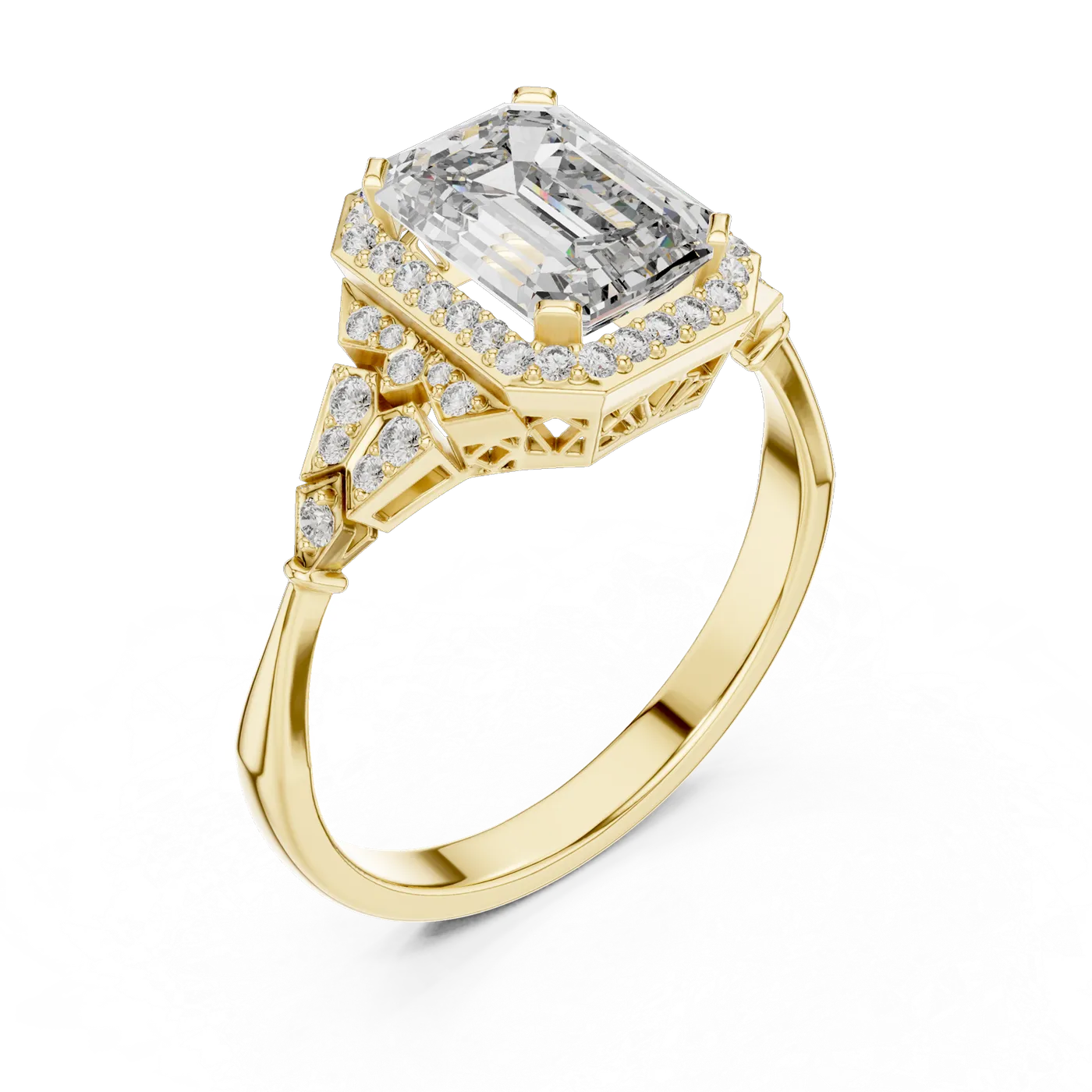 Bague de fiançailles Iris 1,18 ct en or jaune 18 carats, diamant taille émeraude, vue 2