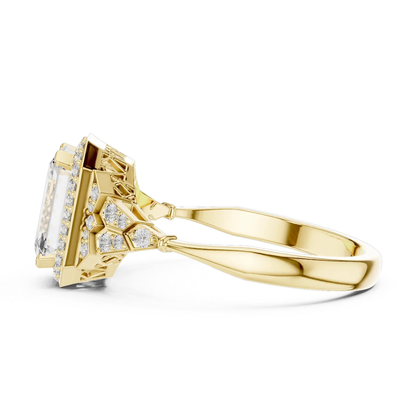 Bague de fiançailles Iris 1,18 ct en or jaune 18 carats, diamant taille émeraude, vue 3