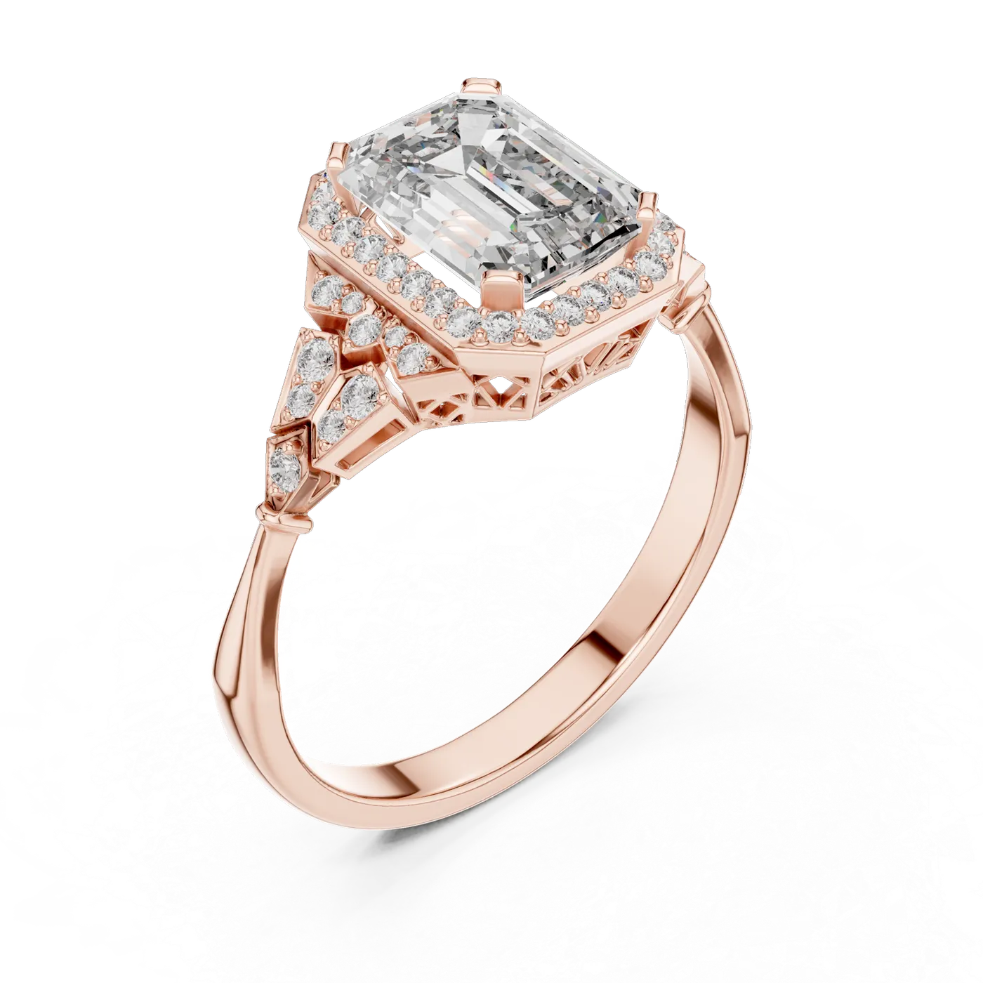 Bague de fiançailles Iris 1,18 ct en or rose 18 carats, diamant taille émeraude, vue 2