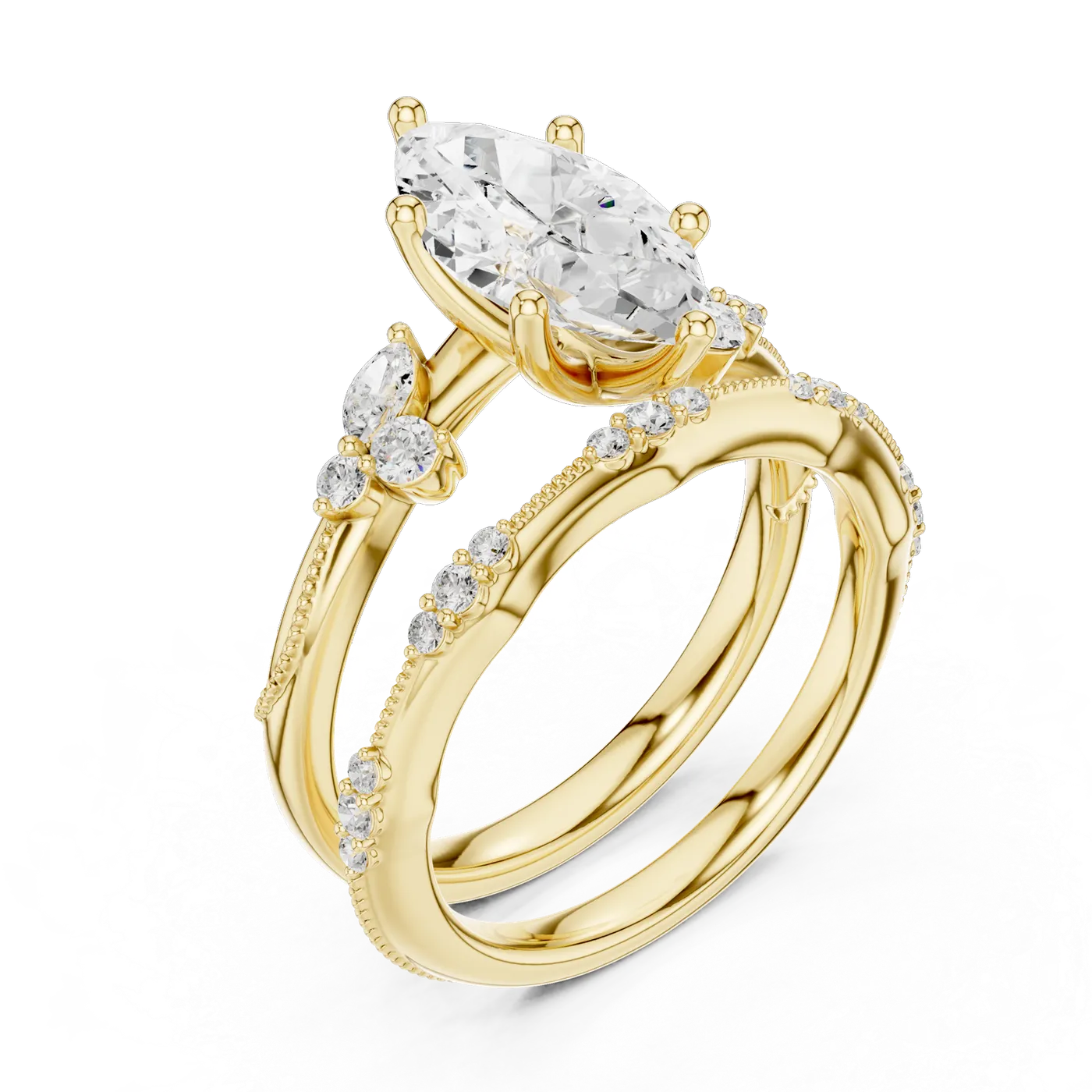Bague de fiançailles Lys 1,72 ct en or jaune 18 carats, diamant marquise, vue 2