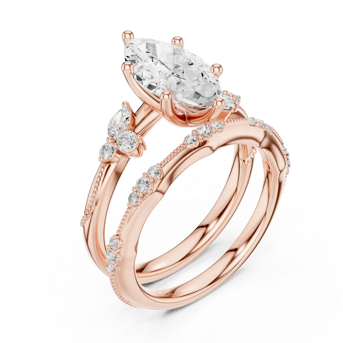 Bague de fiançailles Lys 1,72 ct en or rose 18 carats, diamant marquise, vue 2