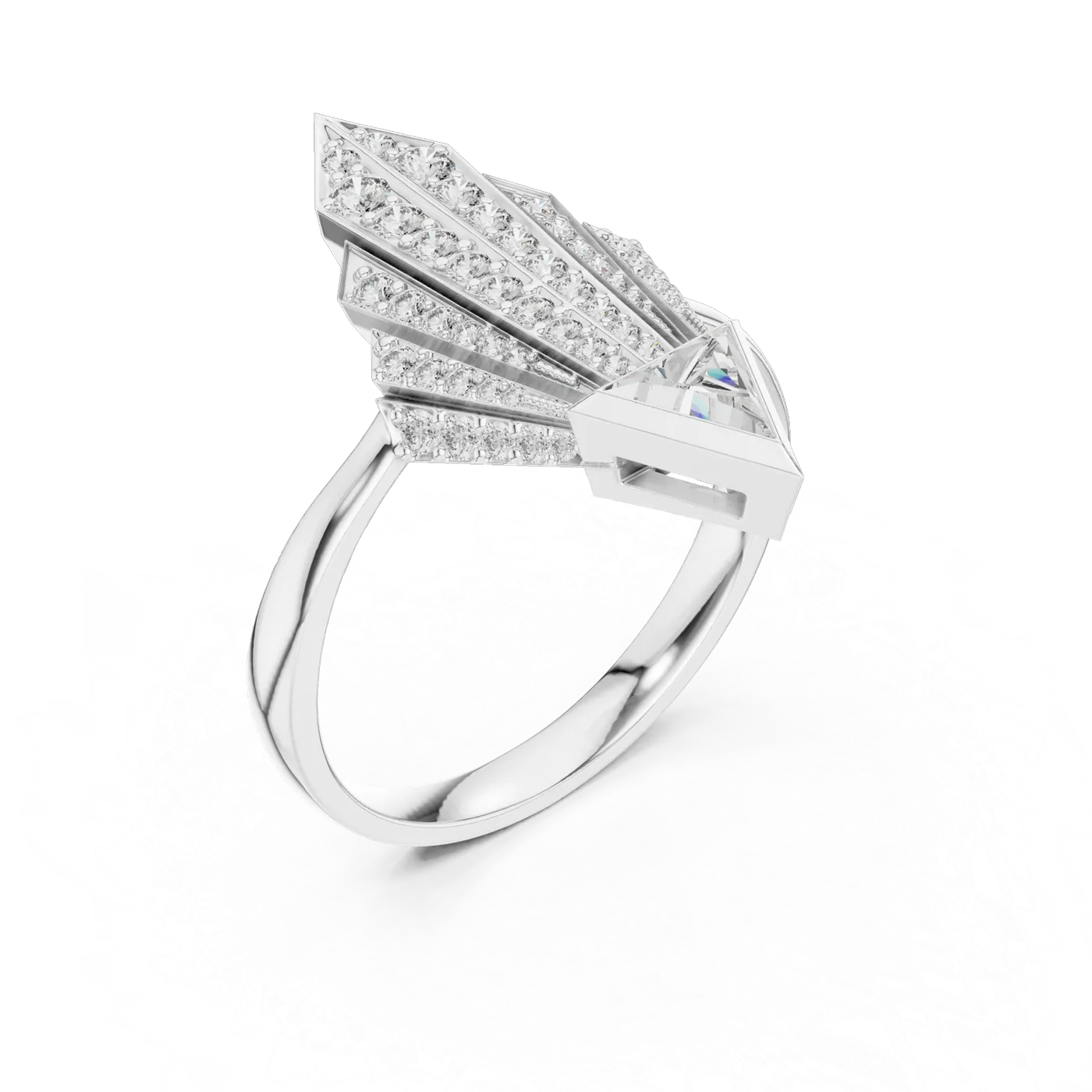 Bague de fiançailles Trillium 0,35 ct en or blanc 18 carats, diamant trilliant, vue 2