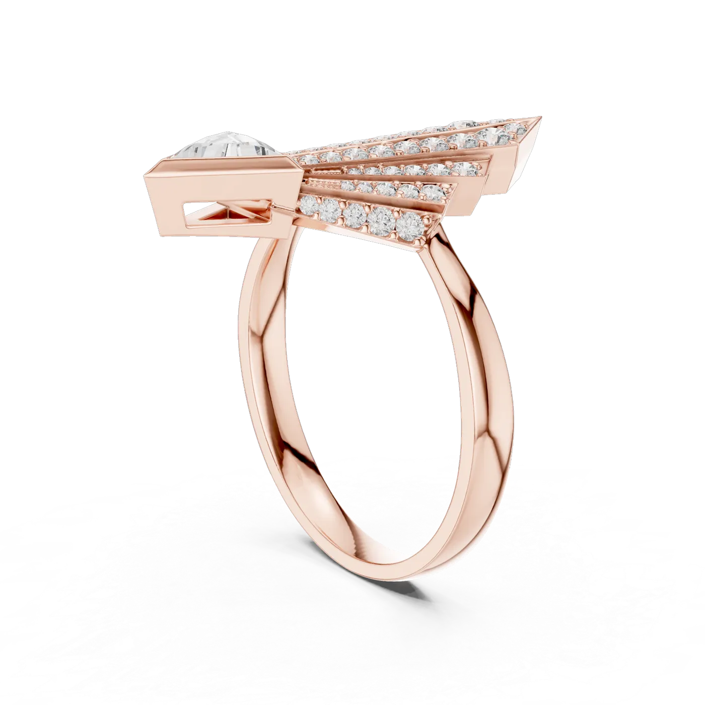 Bague de fiançailles Trillium 0,35 ct en or rose 18 carats, diamant trilliant, vue 1