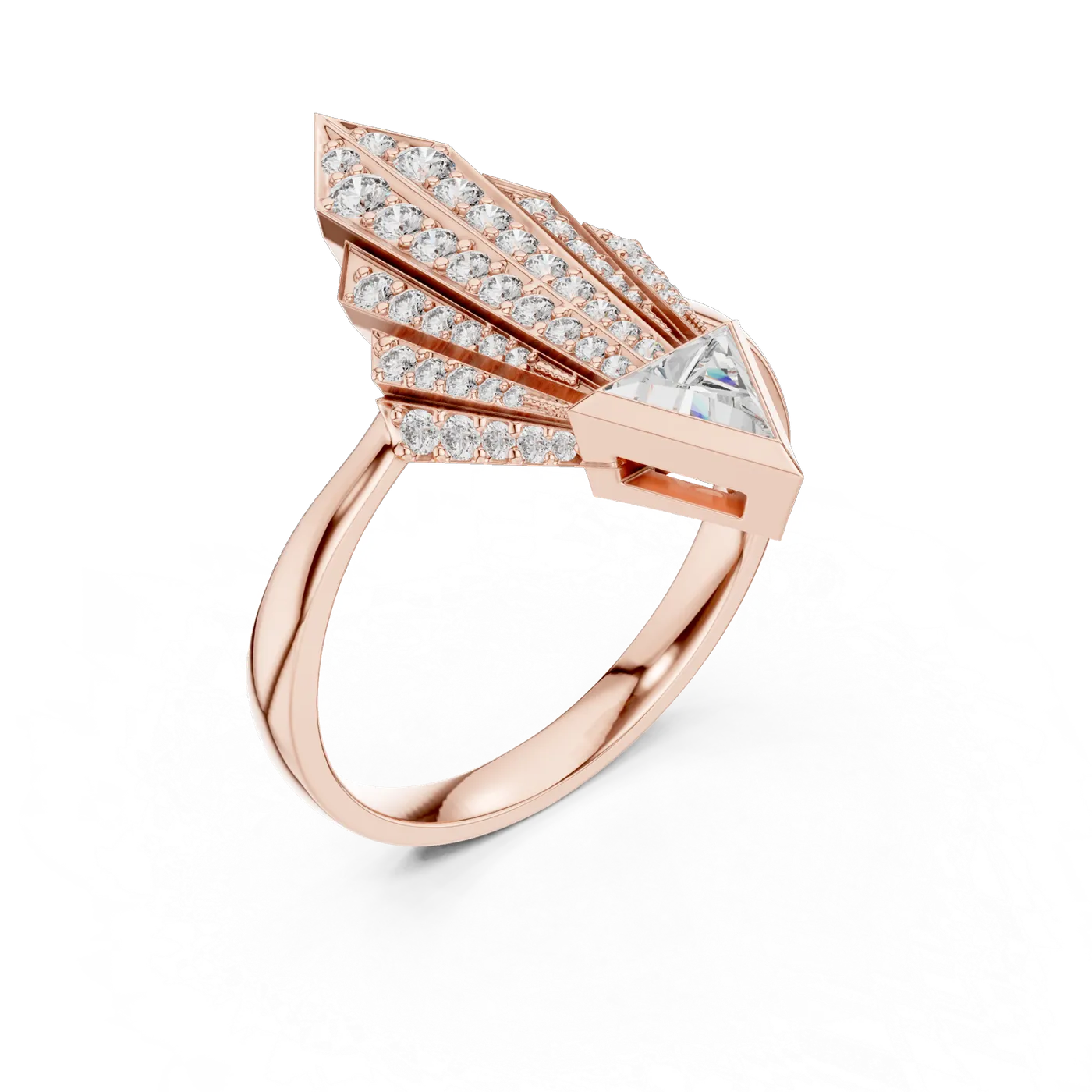 Bague de fiançailles Trillium 0,35 ct en or rose 18 carats, diamant trilliant, vue 2