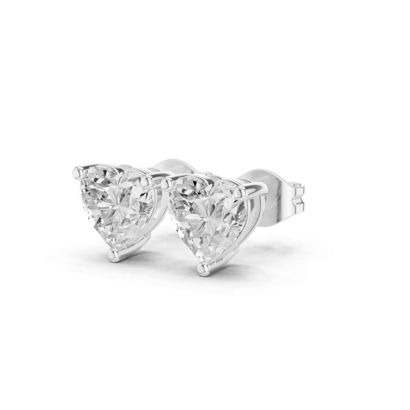 Boucles d'oreilles Puces Rose 0,75 ct en or blanc 18 carats, diamant cœur, vue 2