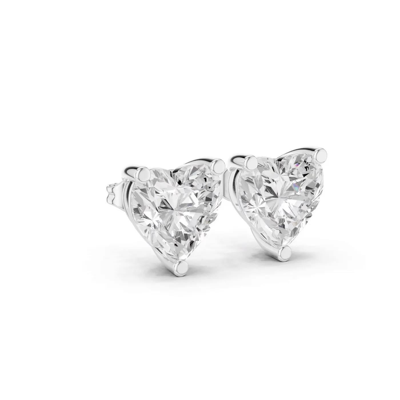 Boucles d'oreilles Puces Rose 2,00 ct en or blanc 18 carats, diamant cœur, vue 3