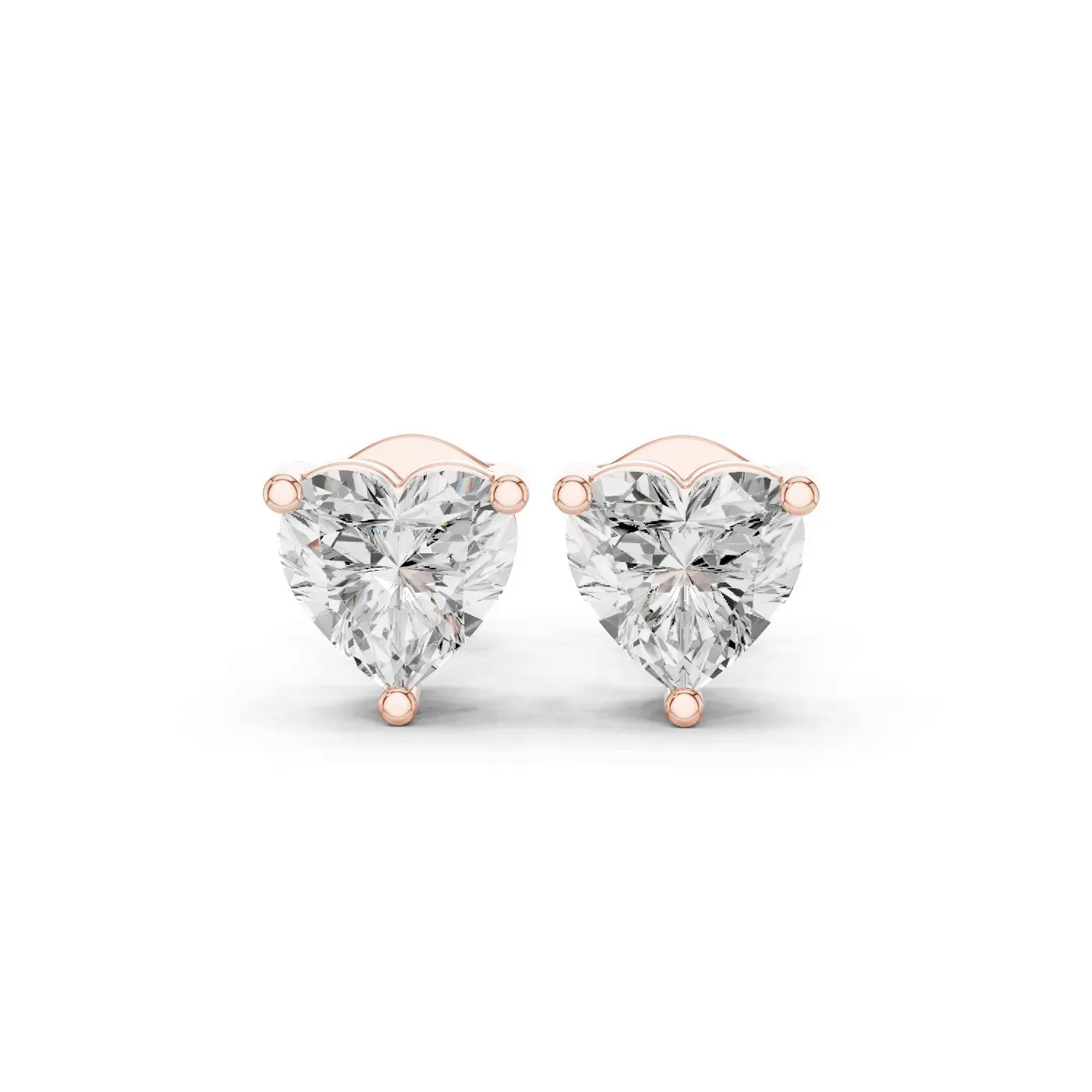 Boucles d'oreilles Puces Rose 0,75 ct en or rose 18 carats, diamant cœur, vue 1