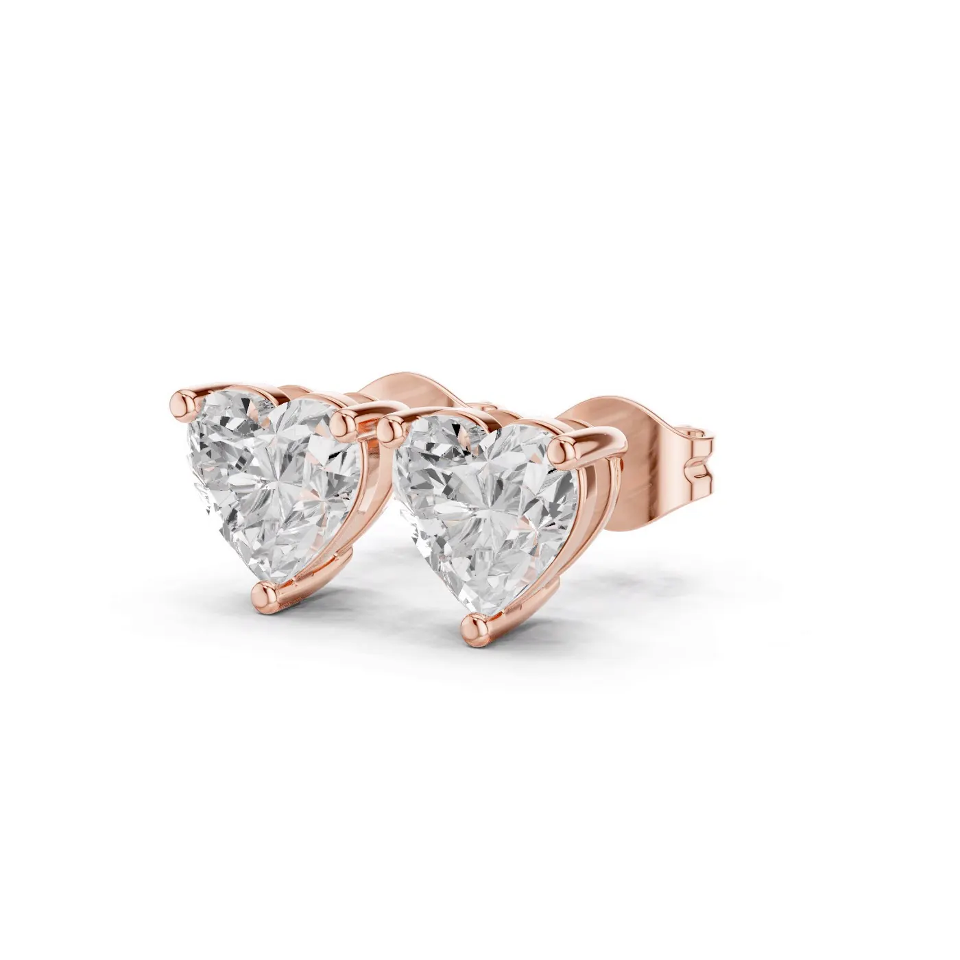 Boucles d'oreilles Puces Rose 0,75 ct en or rose 18 carats, diamant cœur, vue 2