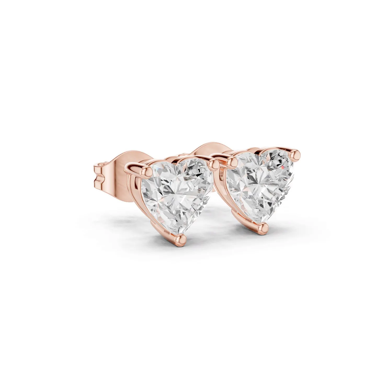 Boucles d'oreilles Puces Rose 0,75 ct en or rose 18 carats, diamant cœur, vue 3