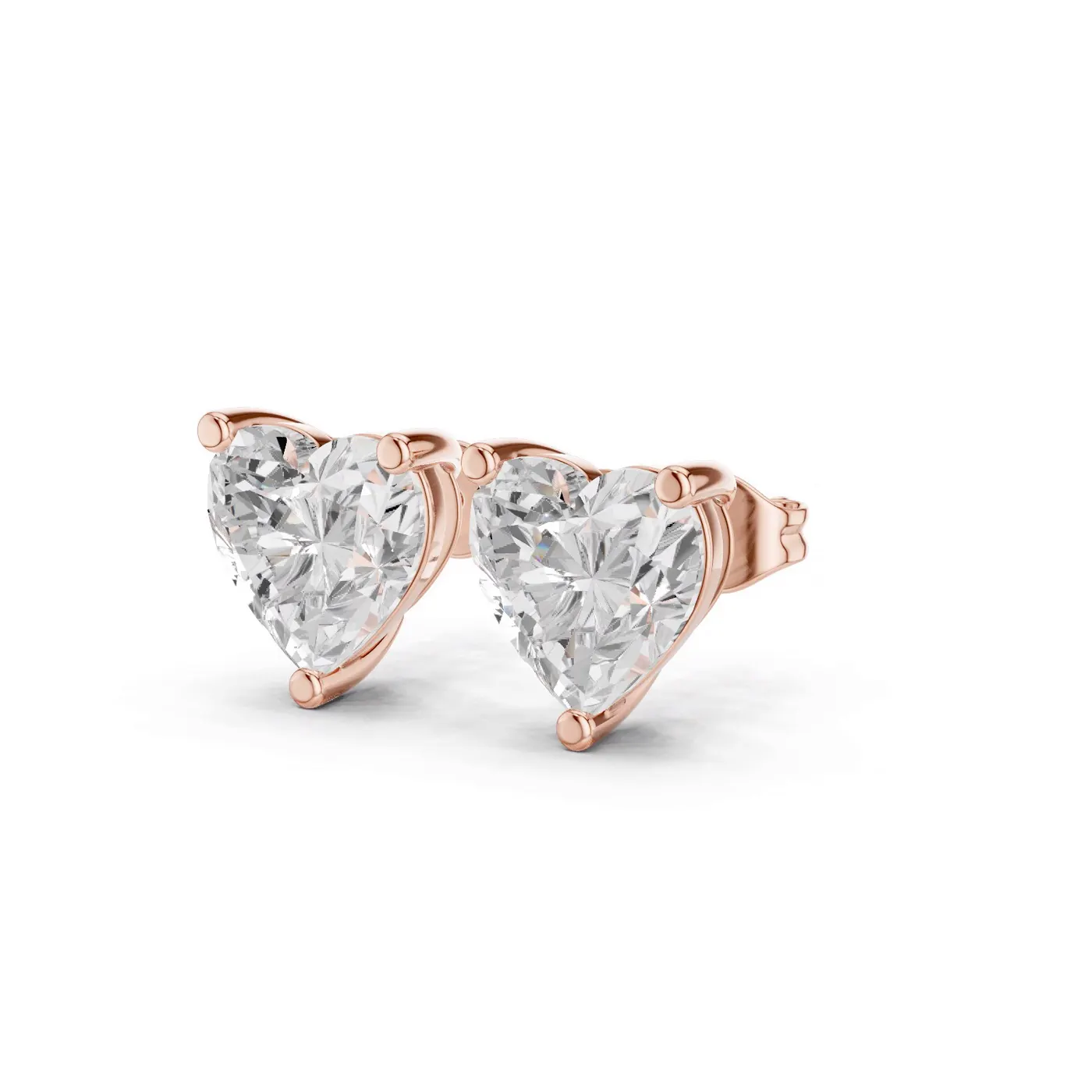Boucles d'oreilles Puces Rose 1,75 ct en or rose 18 carats, diamant cœur, vue 2