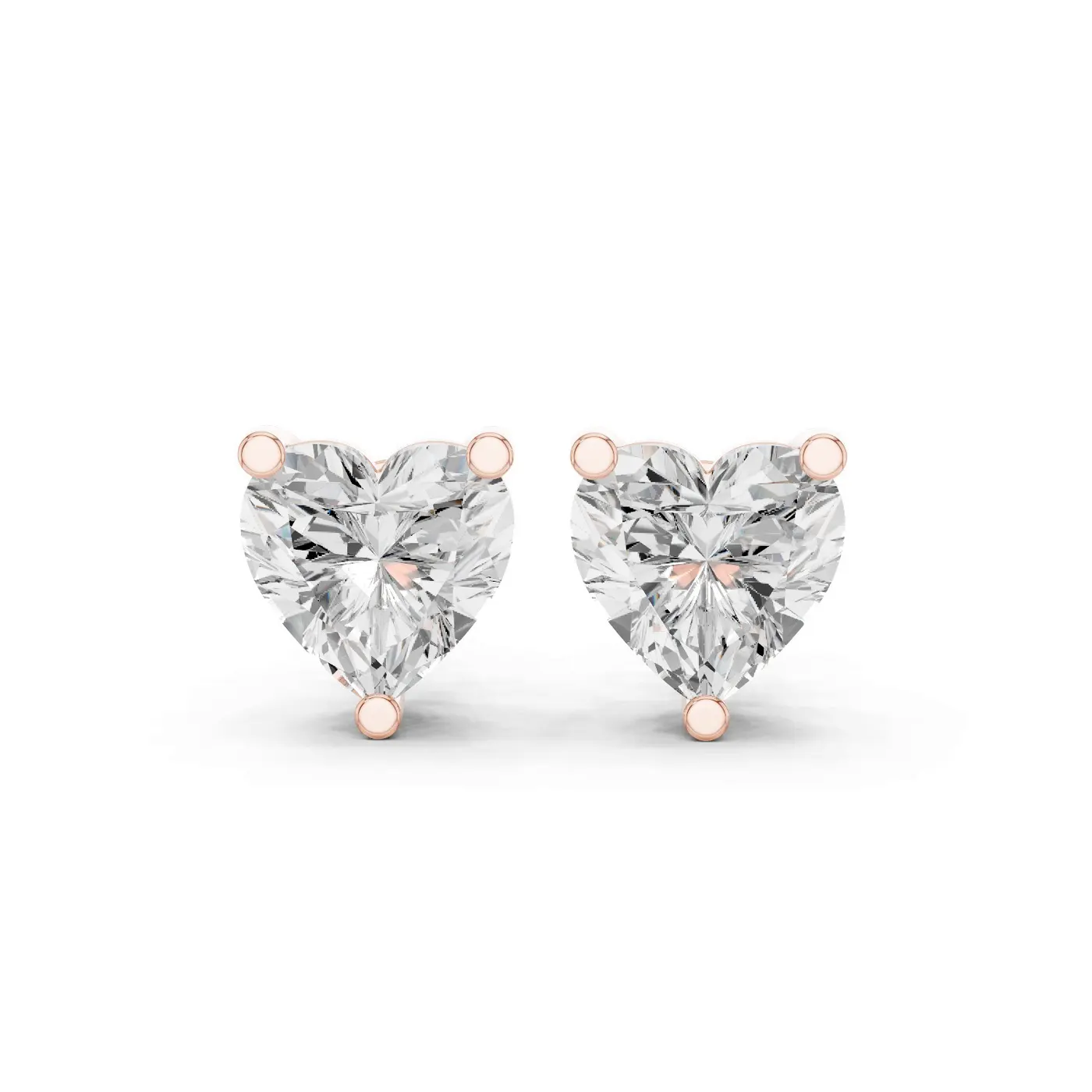 Boucles d'oreilles Puces Rose 2,00 ct en or rose 18 carats, diamant cœur, vue 1