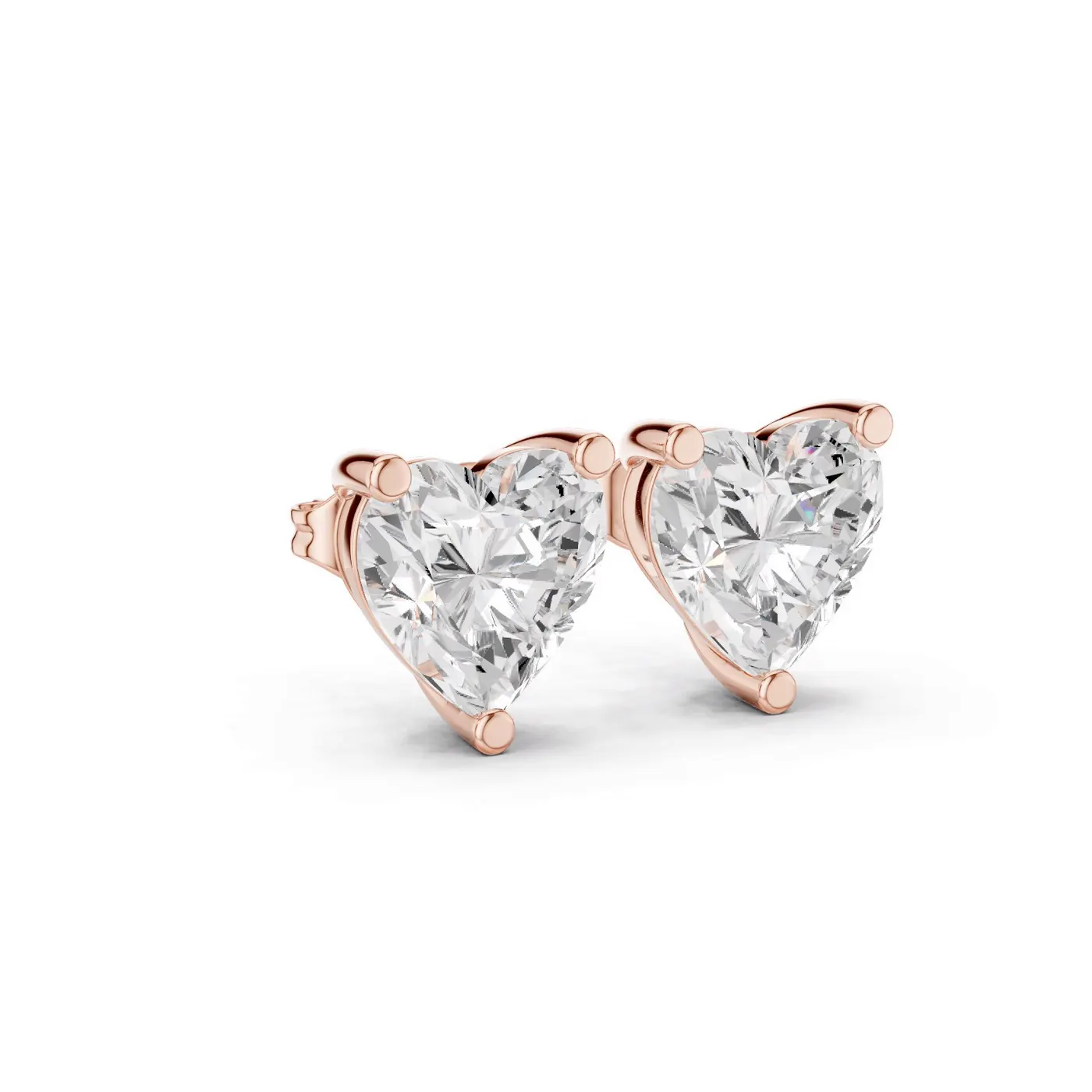 Boucles d'oreilles Puces Rose 2,00 ct en or rose 18 carats, diamant cœur, vue 3