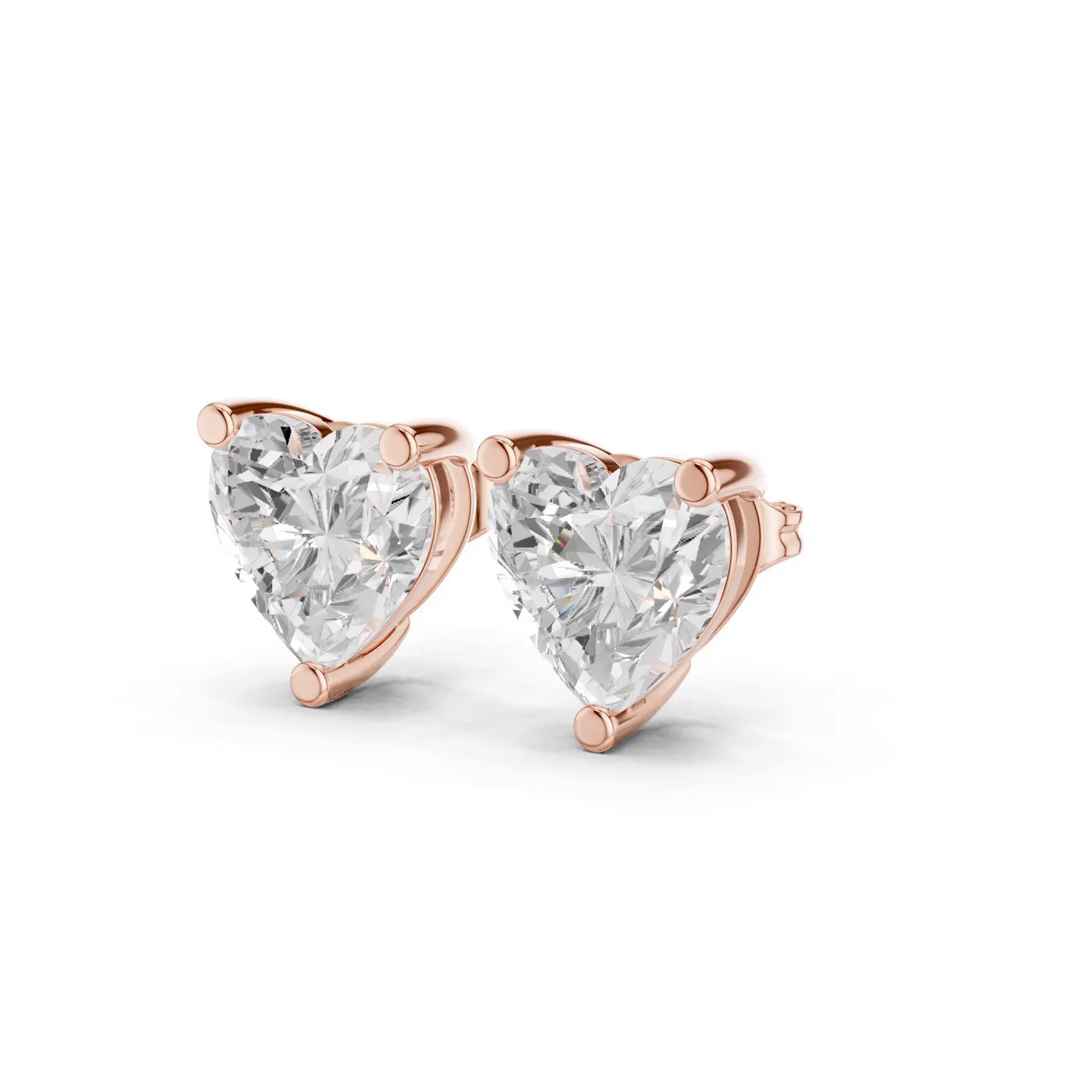 Boucles d'oreilles Puces Rose 2,50 ct en or rose 18 carats, diamant cœur, vue 2