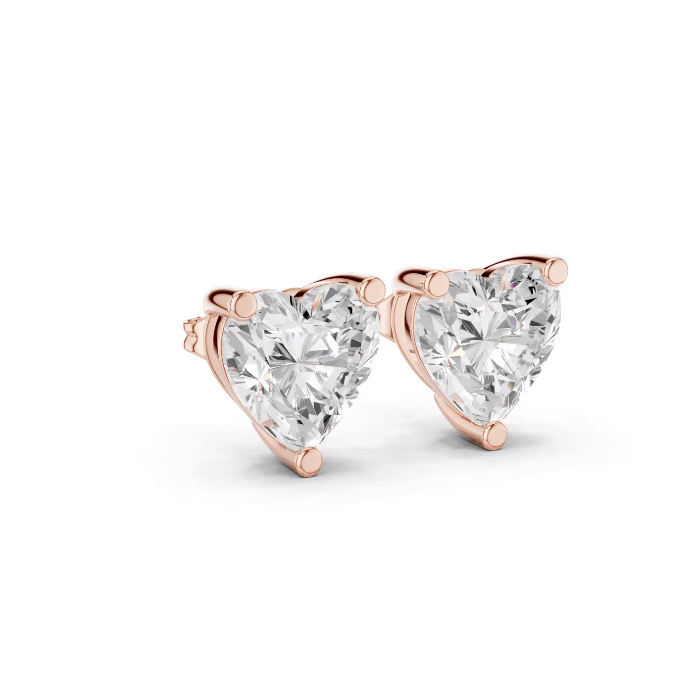 Boucles d'oreilles Puces Rose 2,50 ct en or rose 18 carats, diamant cœur, vue 3