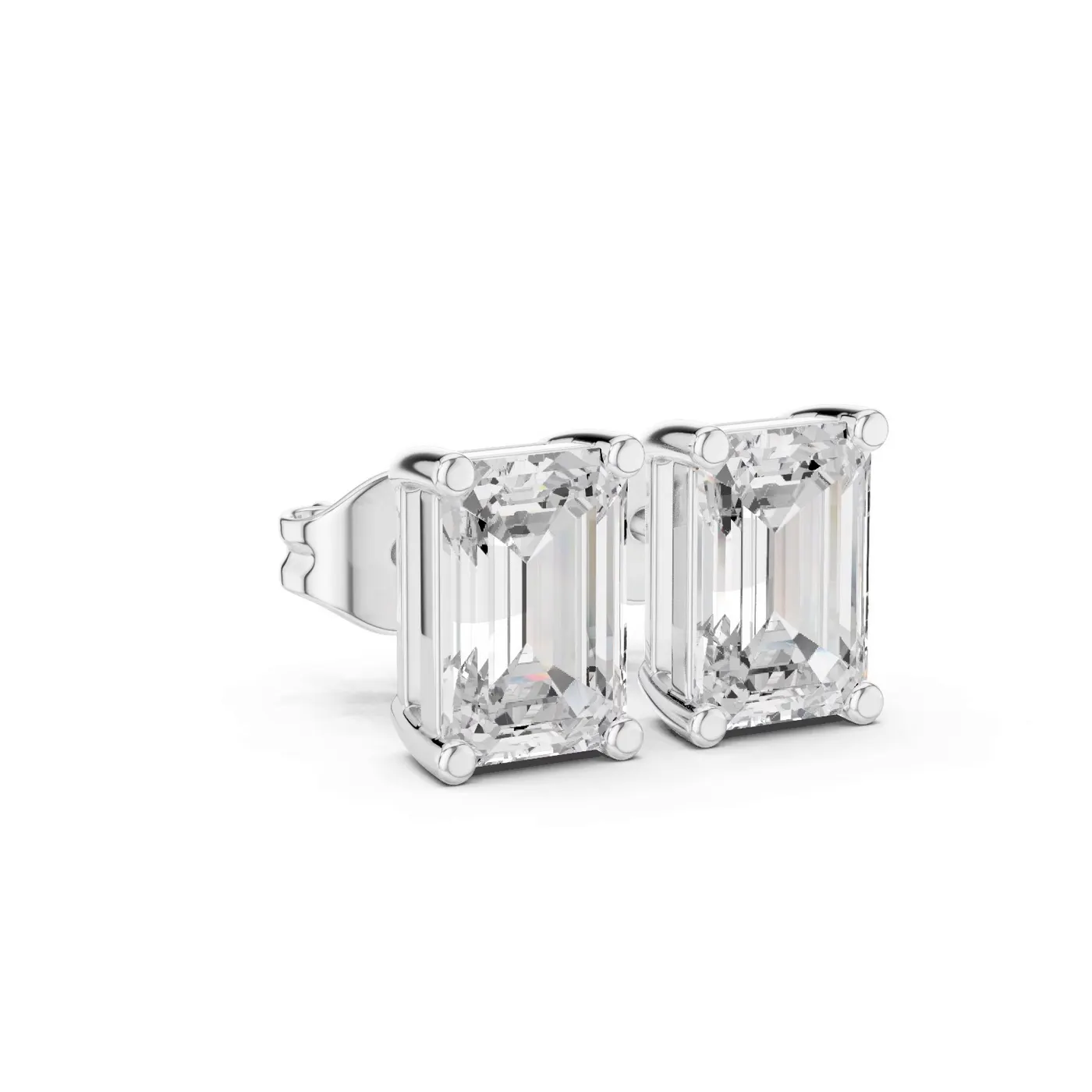Boucles d'oreilles Puces Iris 0,50 ct en or blanc 18 carats, diamant taille émeraude, vue 3